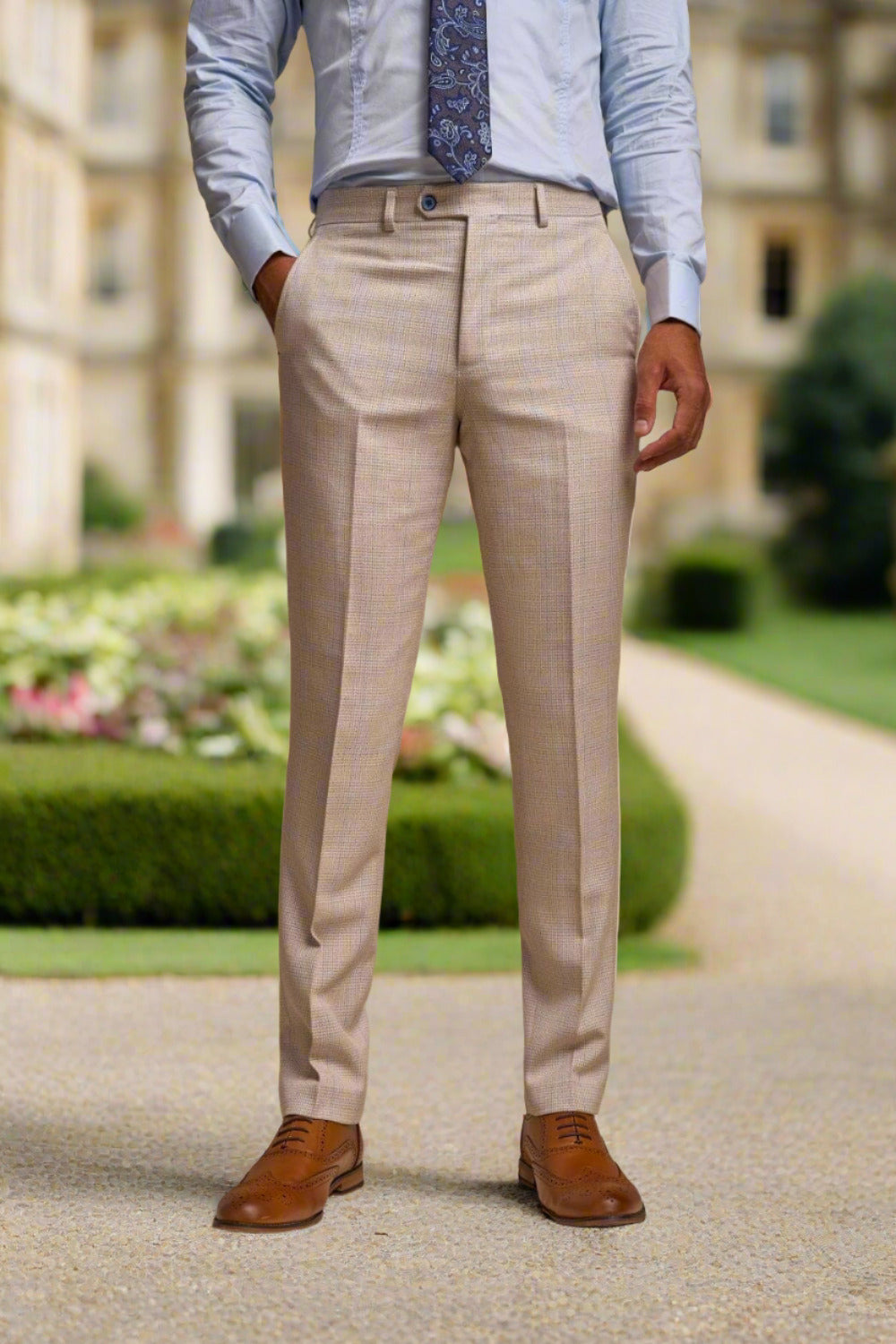 Cavani Caridi Men's Slim Fit Beige Dress Pants for Business Casual & Office Wear | Comfortable & Stylish Trousers