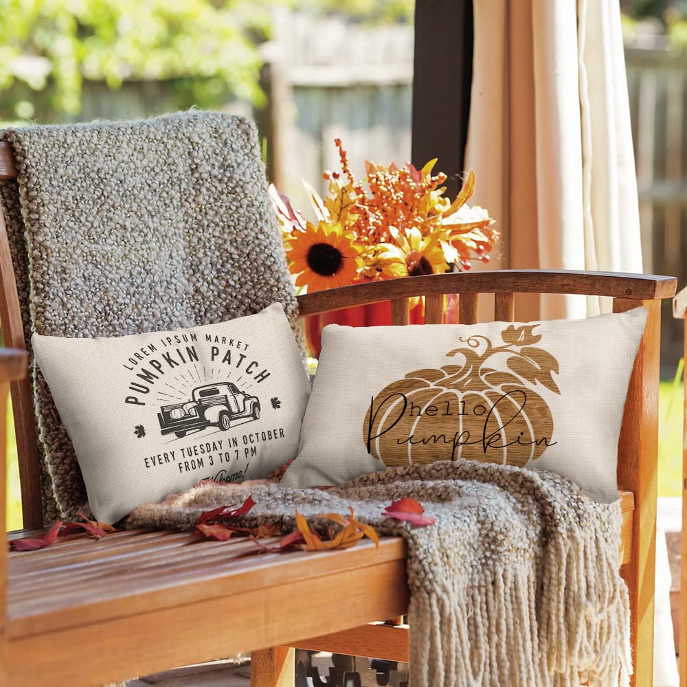 12x20 Inch Fall Decor Pillow Covers Set of 4 - Autumn Pumpkin Patch Truck & Maple Leaves Farmhouse Throw Pillow Cases for Sofa Couch - Perfect for Thanksgiving, Seasonal Home Decor & Cozy Living Room Styling