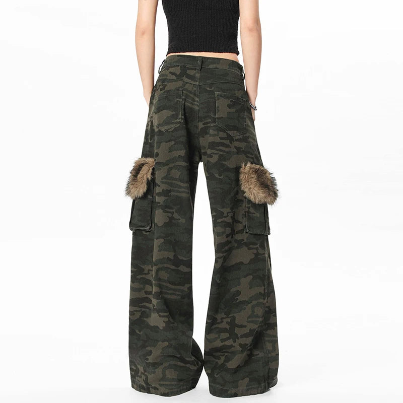 Men's Cargo Pants - American High Street Style Fur Design Loose Straight Wide Leg Pants with Multiple Pockets | Casual Streetwear for Outdoor, Travel & Everyday Wear (Style 9W1957)