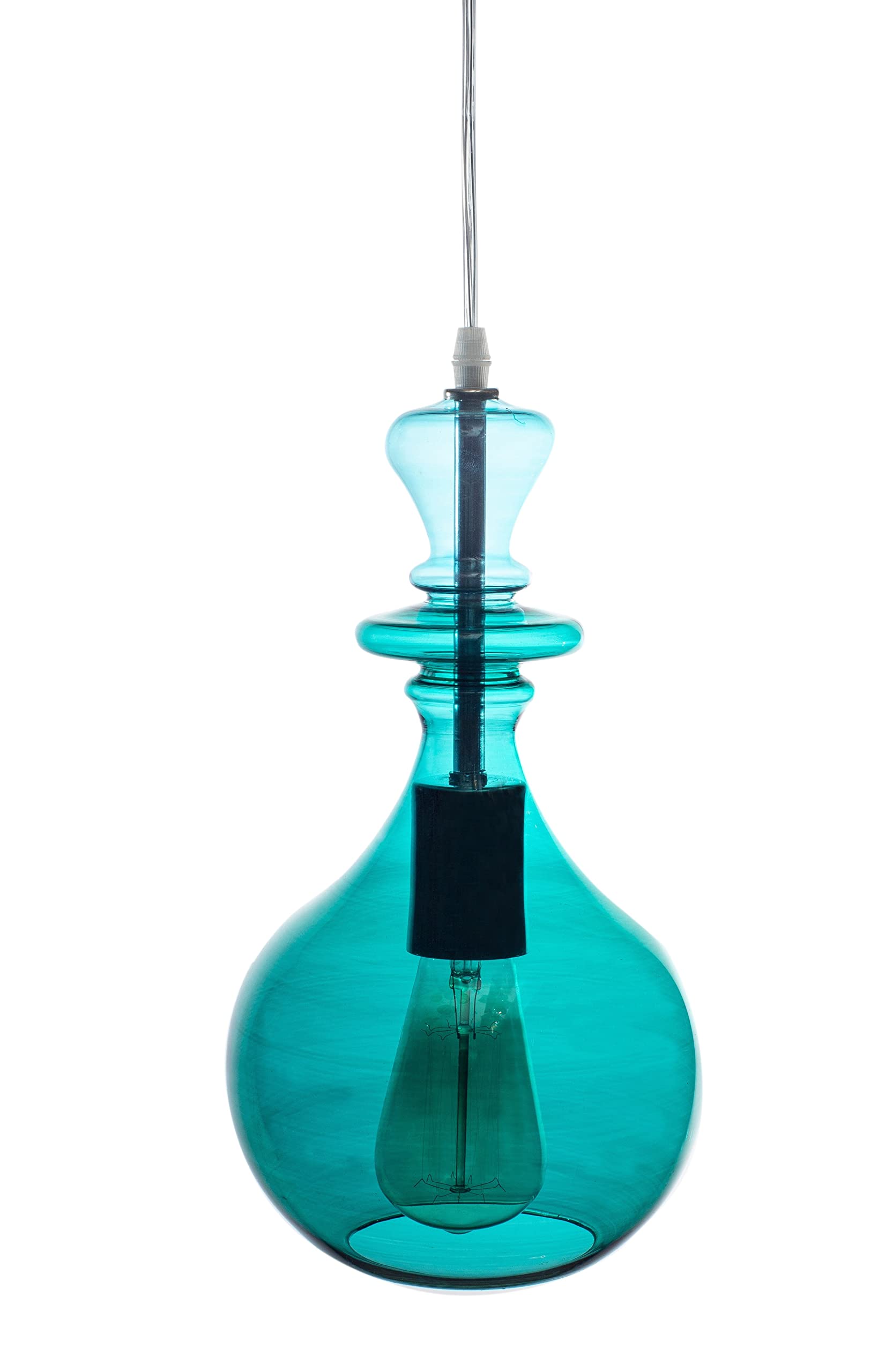Vintage Edison Pendant Light - Turquoise Glass Hanging Fixture for Living Room, Kitchen Island & Home Decor | Modern Industrial Lighting for Dining Room & Bedroom | Dimmable LED Bulb Compatible