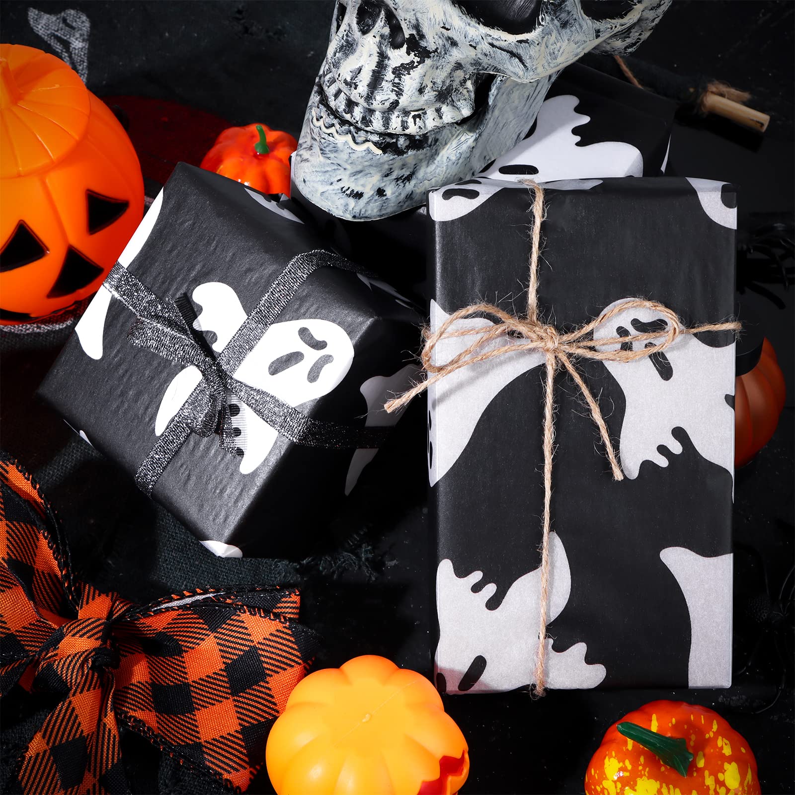 60 Sheets 20x20 Inch Halloween Tissue Paper - White Ghost & Horror Pattern Decorative Paper for Party Decorations, Gift Wrapping, Scrapbooking & DIY Crafts