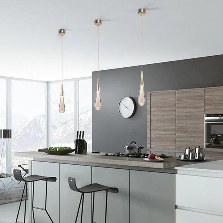 Modern Water Droplet Linear Gold Pendant Light for Kitchen Island - Elegant Dining Room & Bar Lighting Fixture