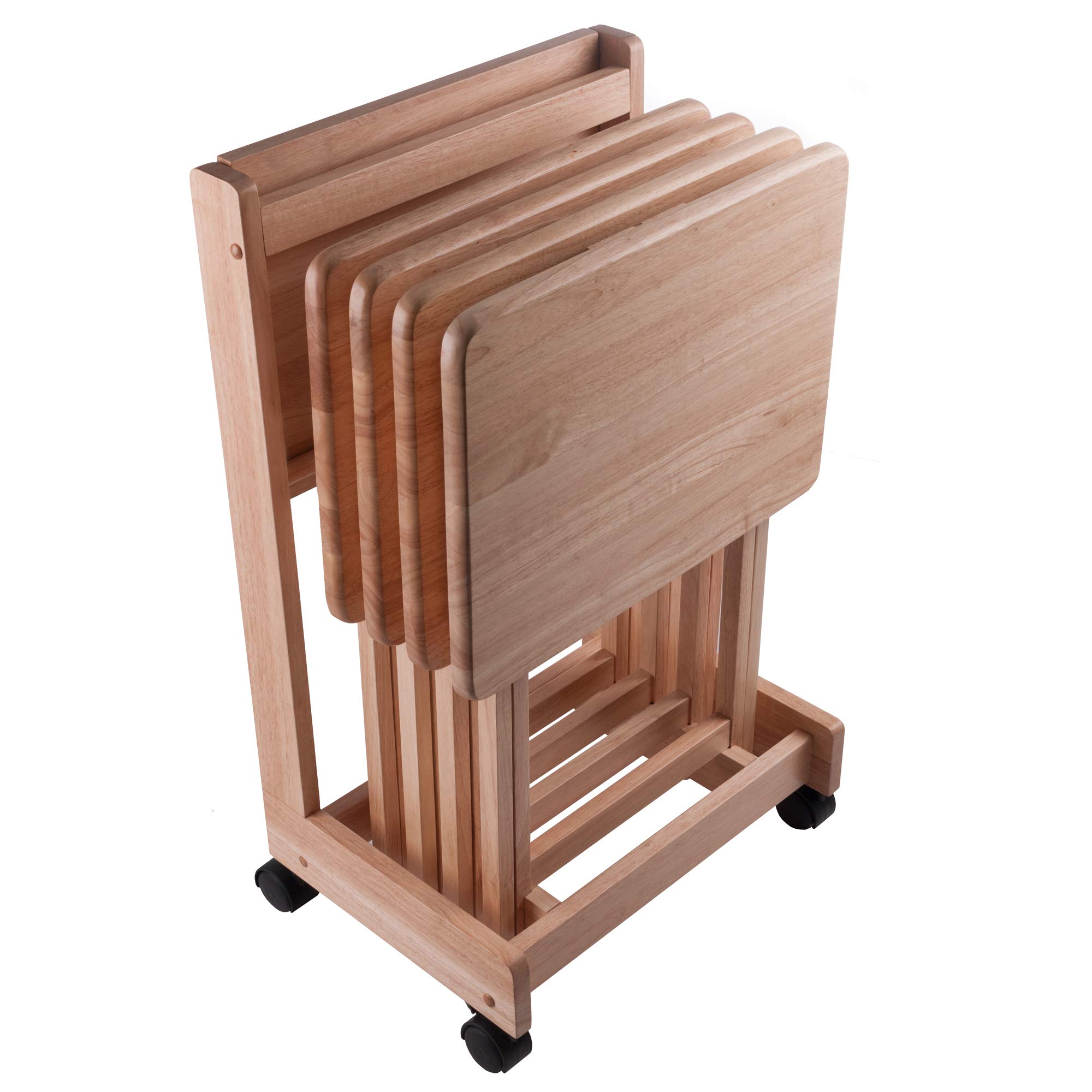 Winsome Brienda 32-Inch Natural Wood Snack Table Set with Mobile Serving Cart - 4-Piece Living Room & Patio Coffee Table Set for Entertaining, Snacks, and Drinks
