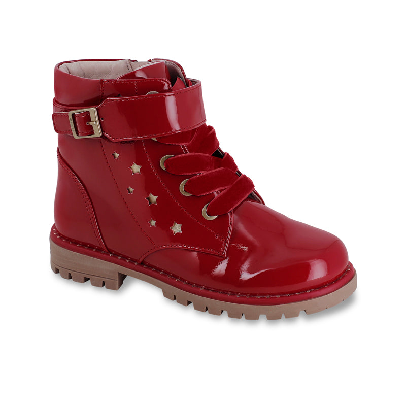 Mayoral Red Patent Star Booties for Women - Stylish & Comfortable Ankle Boots for Fall & Winter Fashion | Perfect for Parties, Office & Casual Outfits