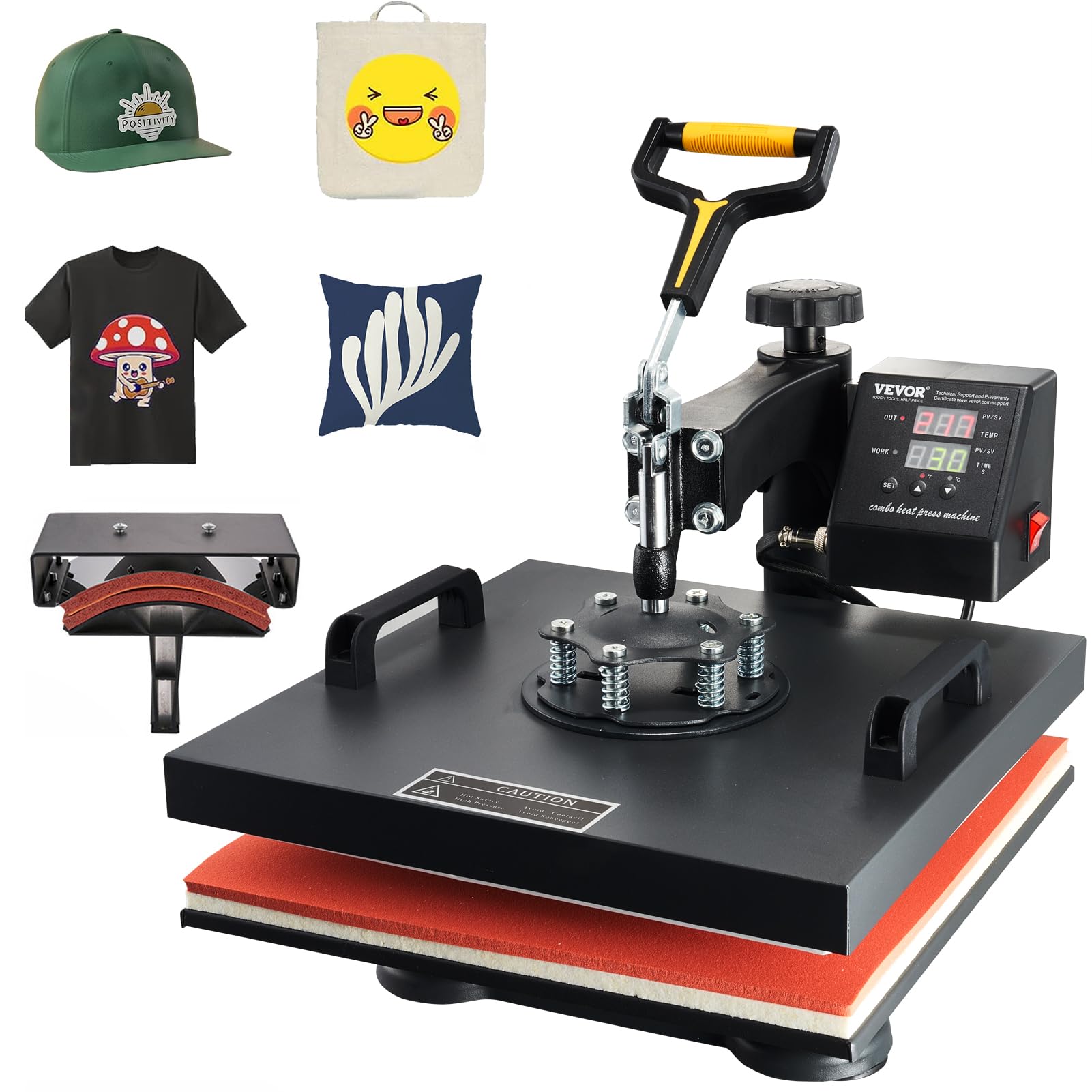 VEVOR 15x15 Inch 2-in-1 Heat Press Machine for T-Shirts & Hats | Swing Away T-Shirt Press | Professional Sublimation, Vinyl & Heat Transfer Equipment | Perfect for DIY Crafts, Custom Apparel & Small Business Projects