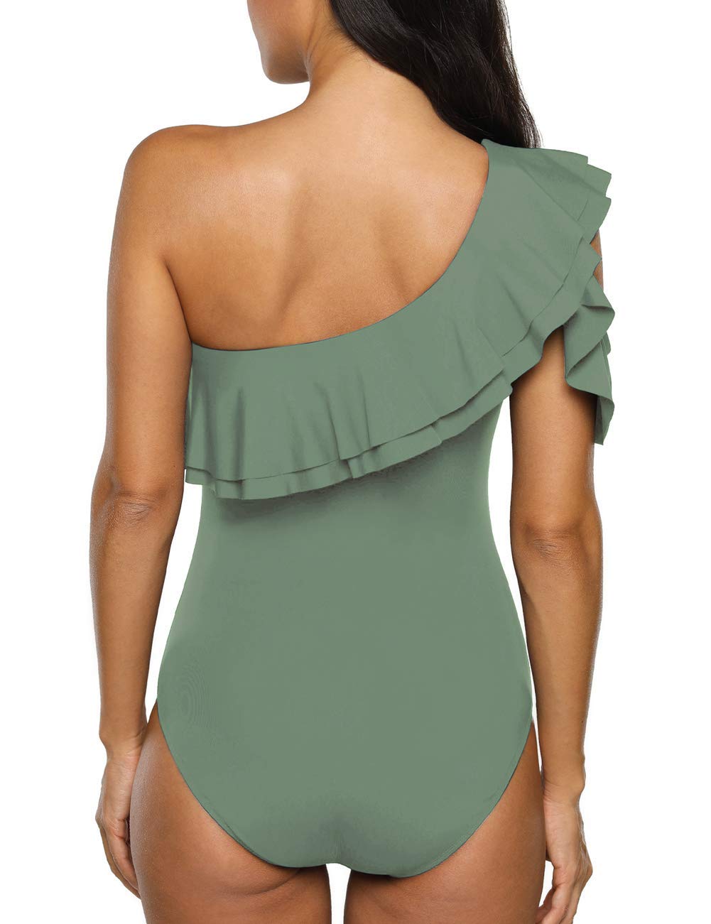 Hilor Women's One Shoulder Asymmetric One Piece Swimsuit with Ruffles - Sexy Bathing Suit for Beach, Pool Party & Vacation