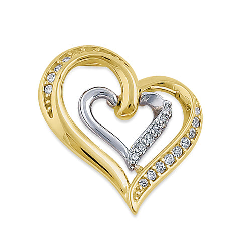14K Solid Gold Heart Pendant with White Gold Inner & CZ Stones - Elegant Jewelry Gift for Women, Perfect for Valentine's Day, Anniversary & Special Occasions