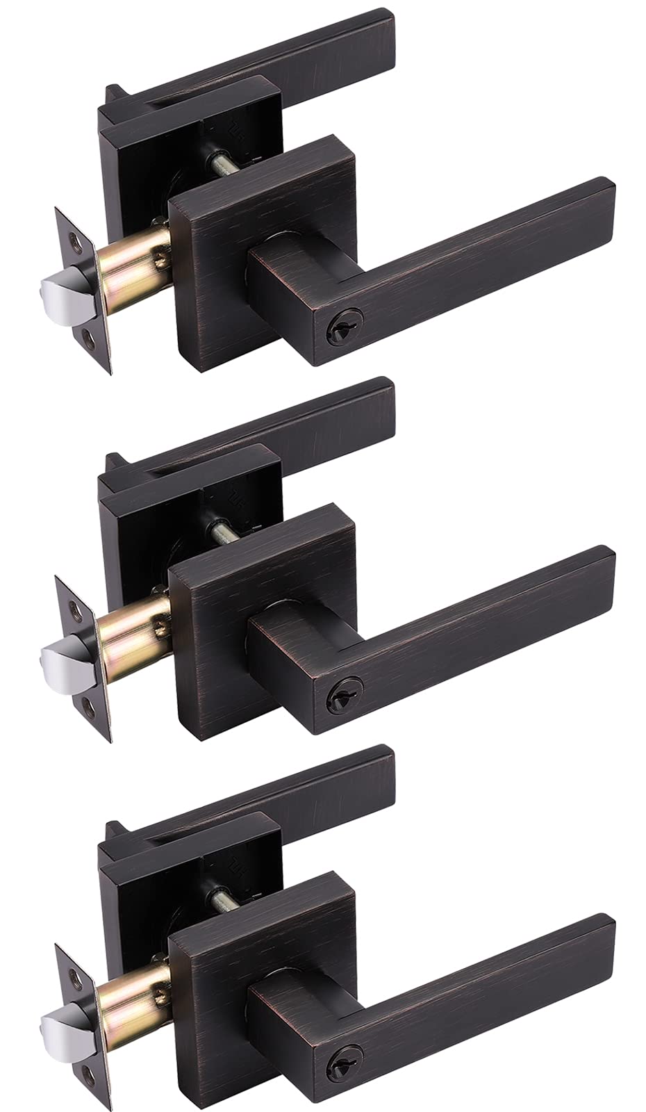 3 Pack Keyed Alike Entry Door Lever with Lock and Keys - Heavy Duty Front Door Handle for Office or Home, Oil Rubbed Bronze Finish, Right/Left Handed - Perfect for Secure Entryways, Commercial Buildings & Residential Doors