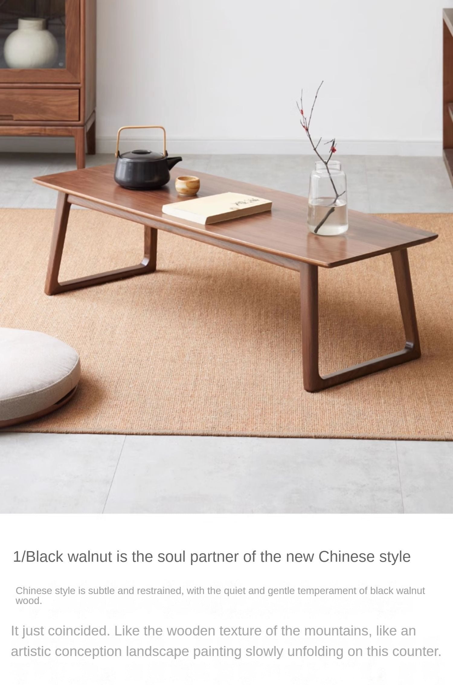 Solid Black Walnut & Ash Wood Low Coffee Table - Modern Minimalist Small Side Table for Living Room, Bedroom, or Office