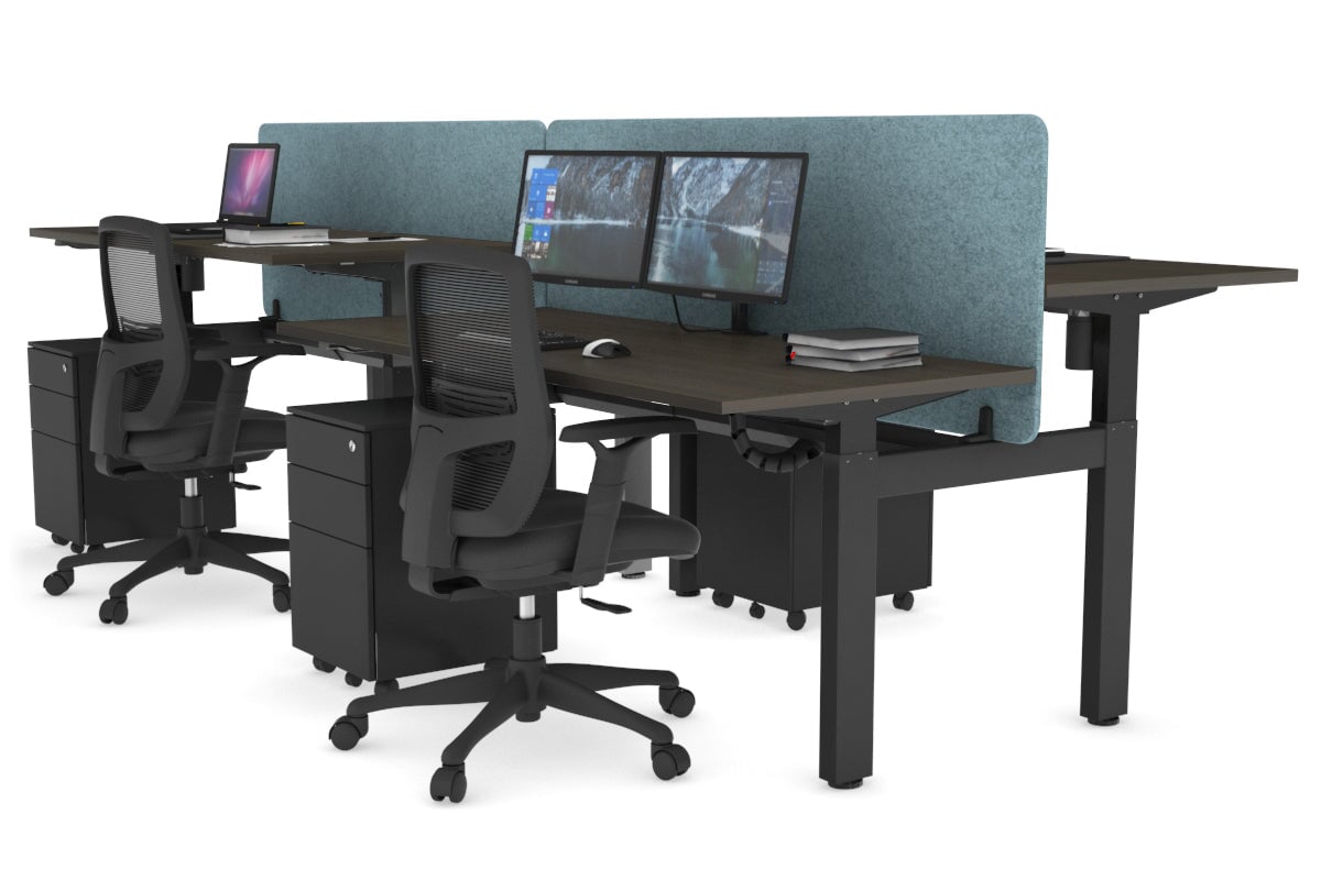 Adjustable 4-Person H Bench Workstation with Black Frame - 1600L x 700W - Perfect for Office, Workshop, or Collaborative Workspaces