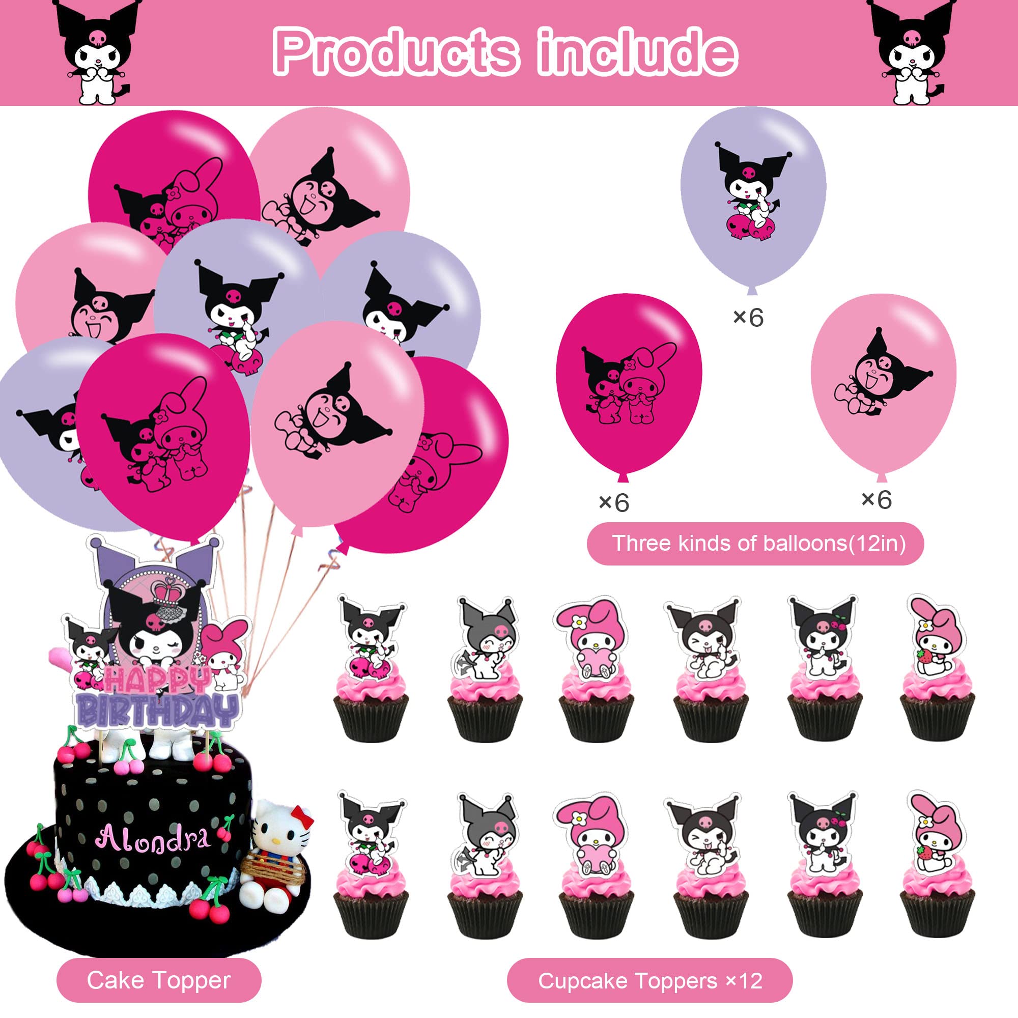 Birthday Party Decorations Set - Includes Banner, Cake Topper, 12 Cupcake Toppers, 18 Balloons & 50 Stickers - Perfect for Kids Birthday Parties, Baby Showers & Celebrations