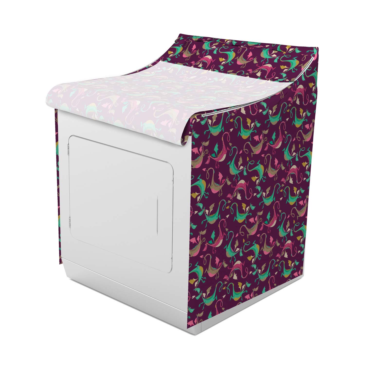 Ambesonne Dragon Washer and Dryer Cover - Mythological Fantasy Animal Design with Playful Smile on Purple Background - Easy to Use Laundry Room Decor (29