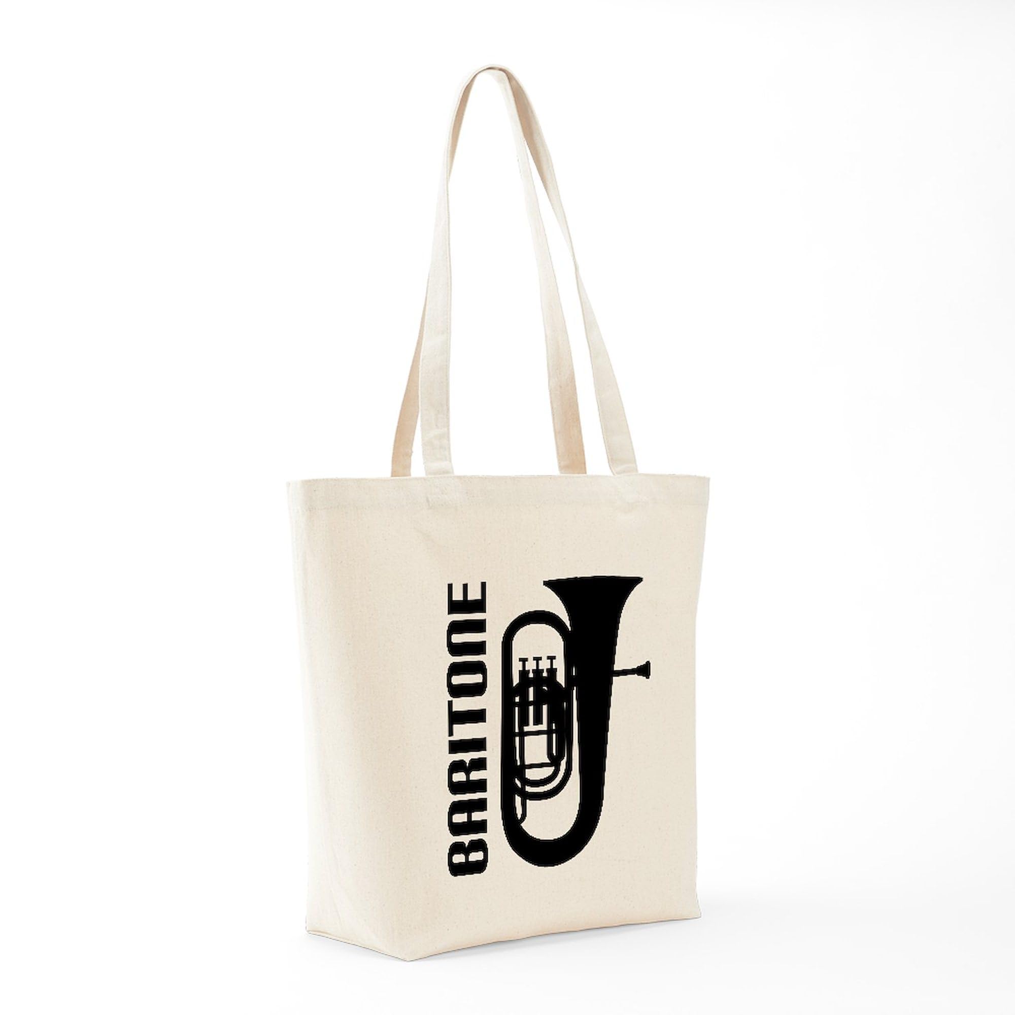 Music Silhouette Baritone Tote Bag - Natural Canvas Reusable Shopping Bag for Groceries, Beach & Work | Eco-Friendly Cotton Tote with Unique Musical Design