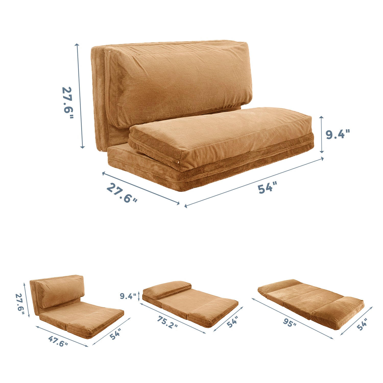 MAXYOYO Foldable Bean Bag Sofa Bed - Extra Thick Multi-Functional Floor Lounger with Washable Faux Fur Cover (Brown) - Perfect for Living Rooms, Dorms & Game Rooms