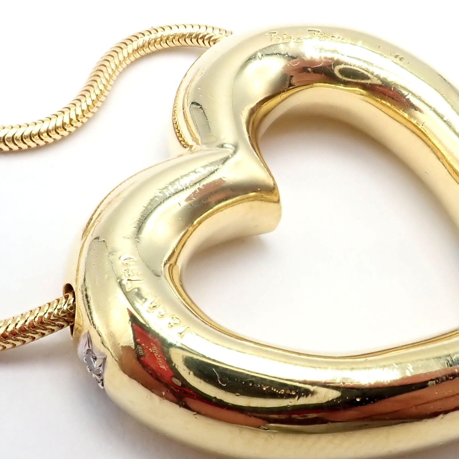 Vintage Tiffany & Co Picasso 18k Yellow Gold Diamond Large Heart Pendant Necklace for Women - Elegant Jewelry Gift for Anniversary, Valentine's Day & Special Occasions