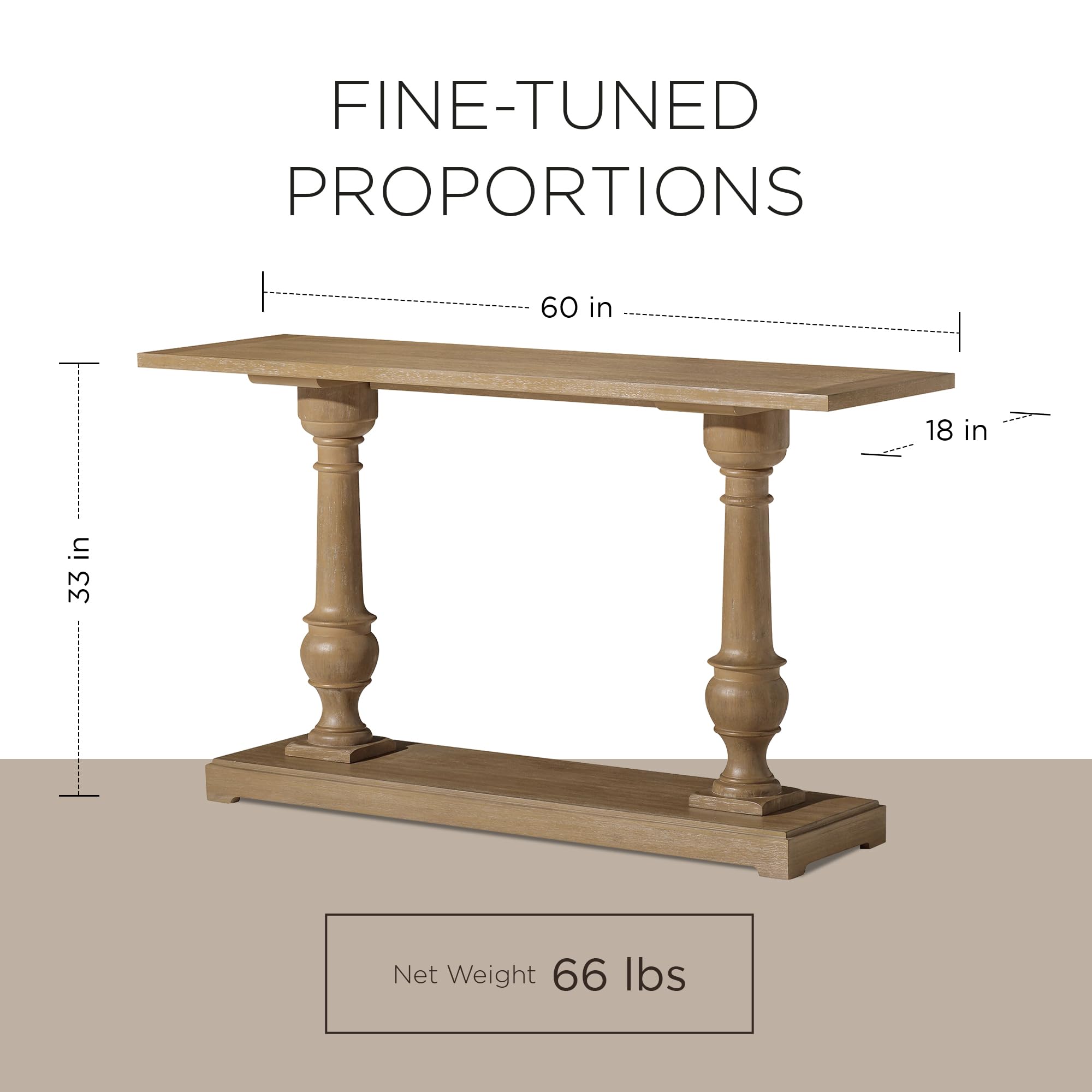 Maven Lane Arthur Wooden Console Table - Antique Natural Finish Entryway Sofa Table for Hallway, Living Room & Bedroom Decor (Open Box)