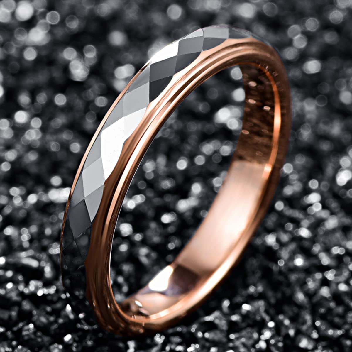 4mm Tungsten Rings for Women - Rose Gold, Gold, Gunmetal & Silver Faceted Wedding Band, Two Tone Comfort Fit Ring Size 5-10 | Perfect for Engagement, Anniversary & Everyday Wear