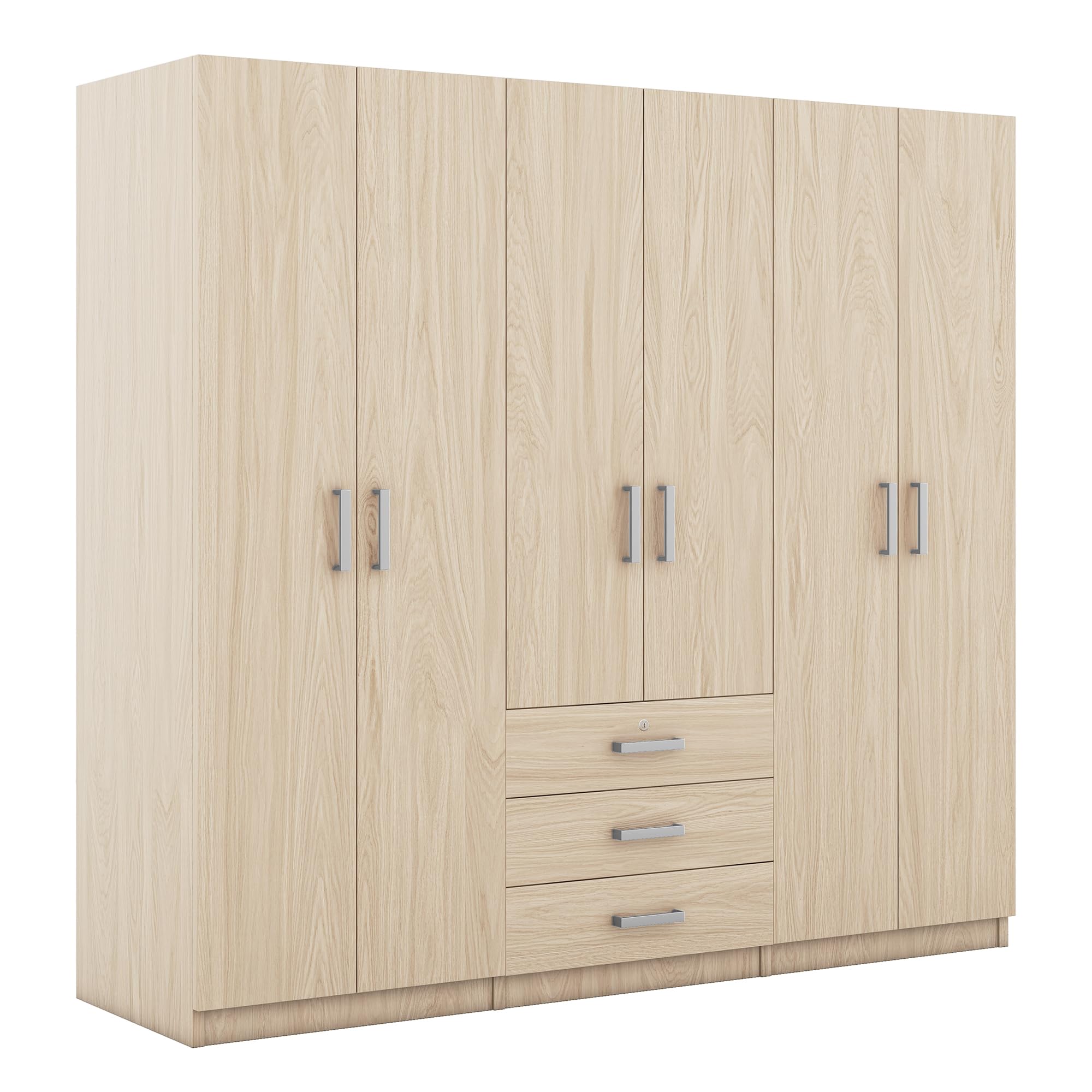 Merax Large 6-Door Natural Wood Wardrobe Closet Organizer - Tall Bedroom Armoire with Spacious Drawers, Hanging Rails & Shelves - Clothes Storage Cabinet for Bedroom, Garage & Laundry Room (Brown) - Perfect for Organizing Seasonal Clothing, Shoes & Linens