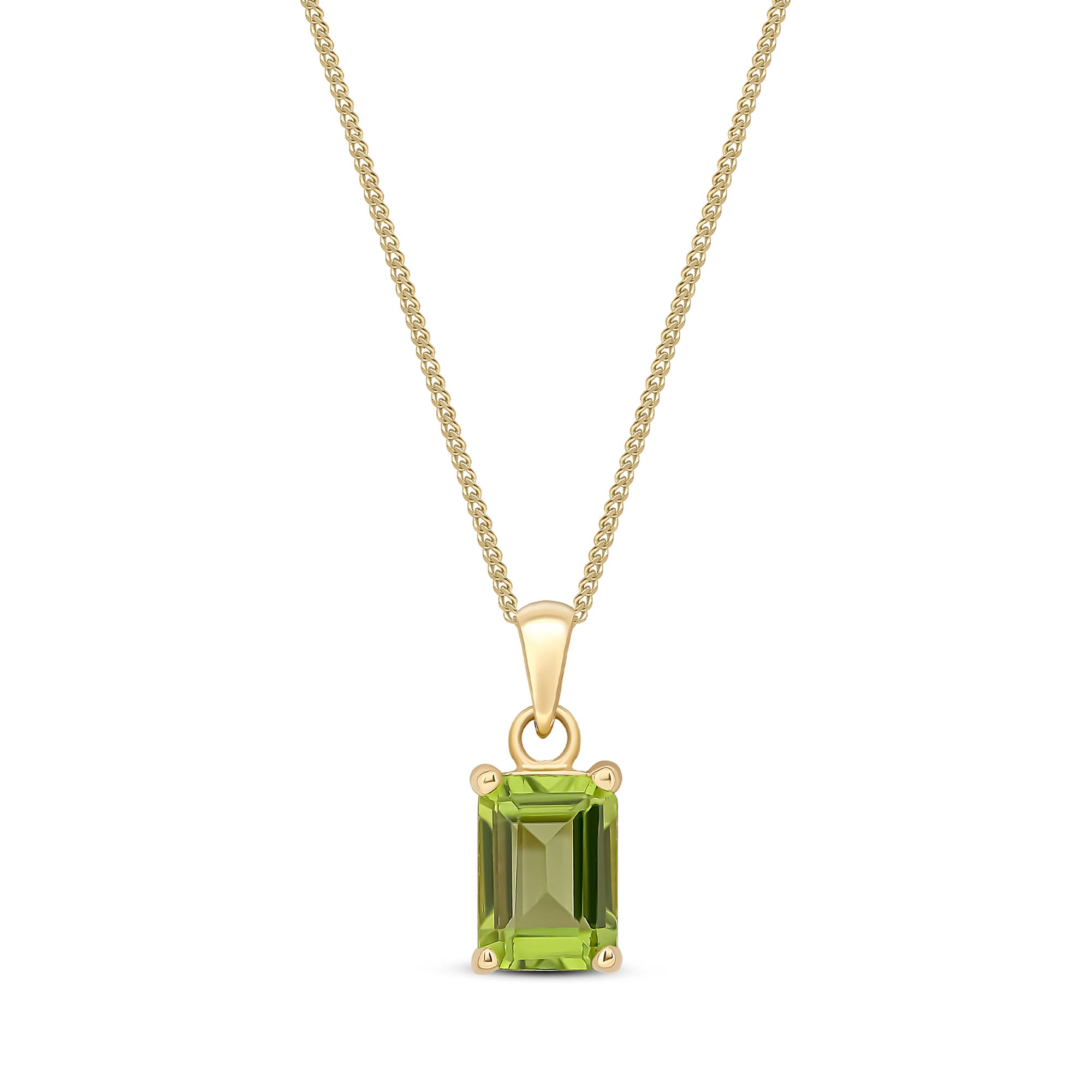 9ct Yellow Gold Peridot 7x5mm Octagonal 4 Claw Pendant Necklace - 1.06ct Genuine Peridot Gemstone Jewelry for Women, Gift for Birthday, Anniversary & Special Occasions