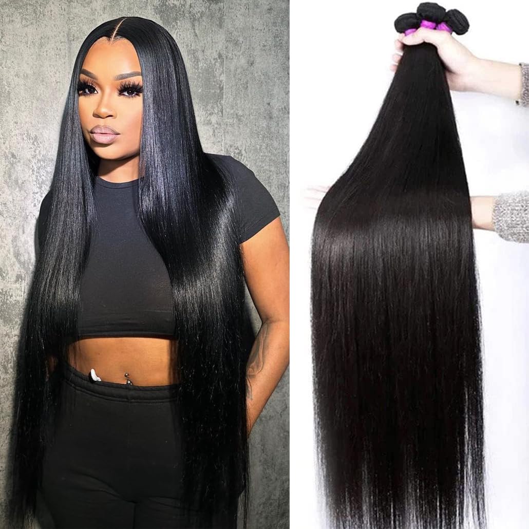 Vanlov 100% Unprocessed Brazilian Remy Human Hair Extensions - 18/20/22/24 Inch Straight Virgin Hair Bundles with Natural Wave & Double Weft for Black Women | Perfect for Daily Styling, Special Occasions & Salon Use