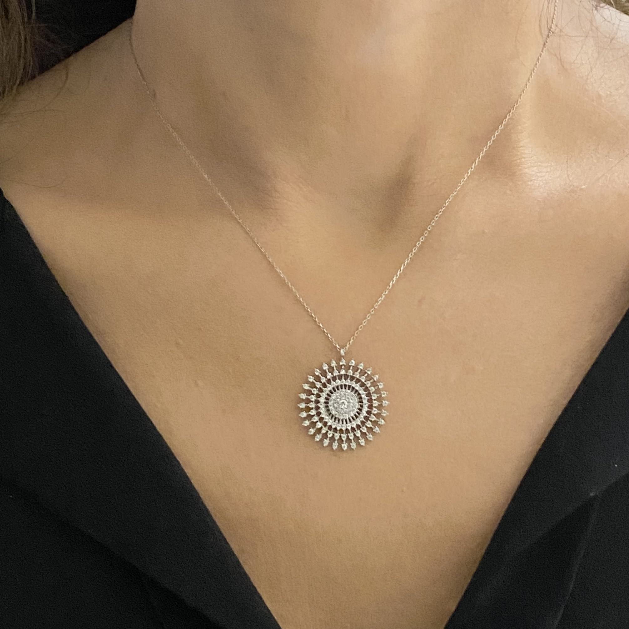 925K Sterling Silver Sun Necklace for Women - CZ Pendant, Dainty Jewelry Gift for Birthday & Christmas | Everyday Wear