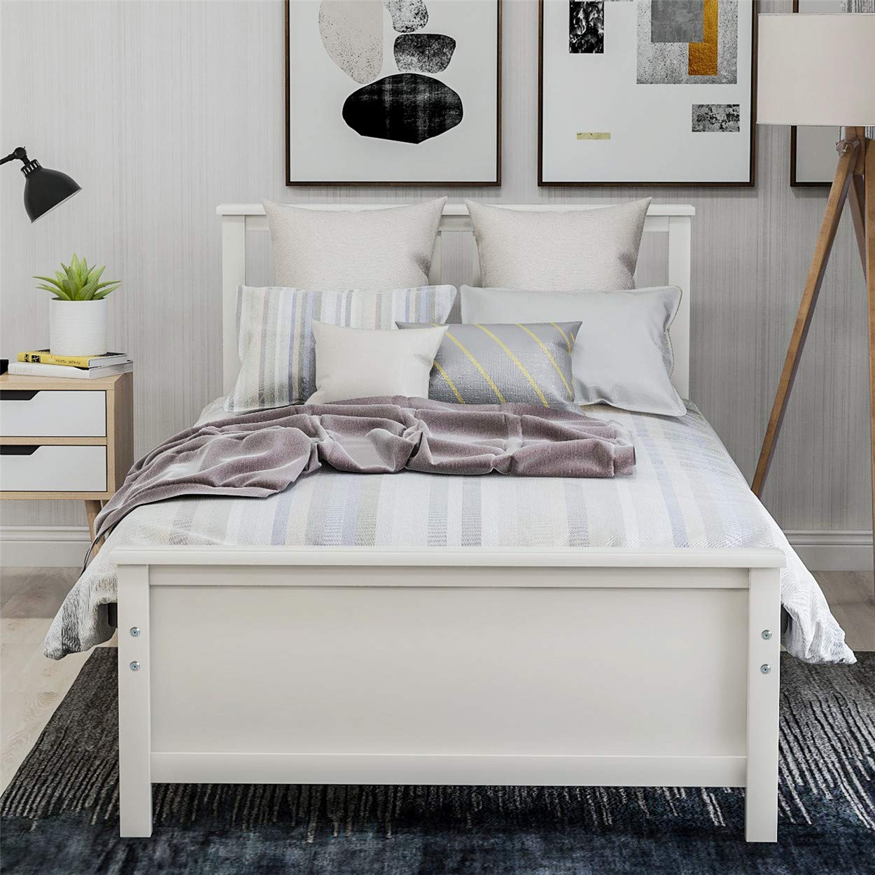 Twin Size Wood Platform Bed Frame with Headboard & Footboard - Sturdy Wood Slat Support, White - Perfect for Kids' Rooms, Guest Bedrooms & Small Spaces