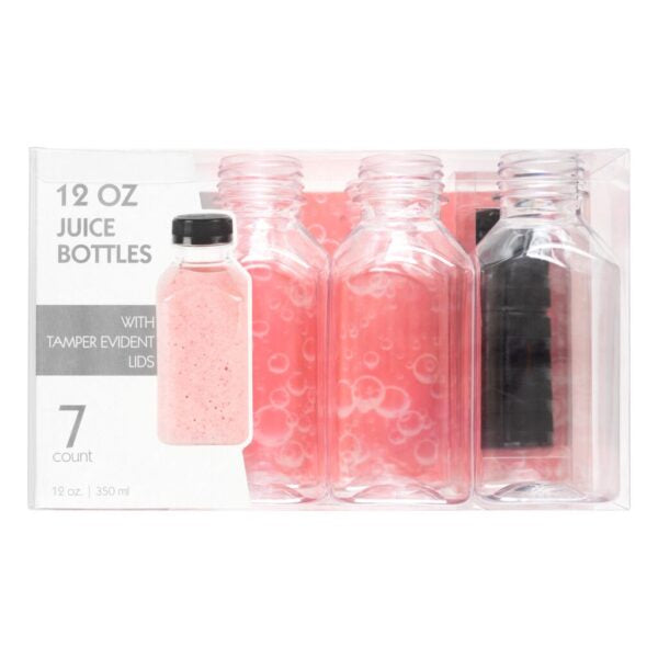 12 Oz Clear Plastic Bottles with Lids - 7 Pack Set for Essential Oils, DIY Crafts, Travel Toiletries & Kitchen Storage