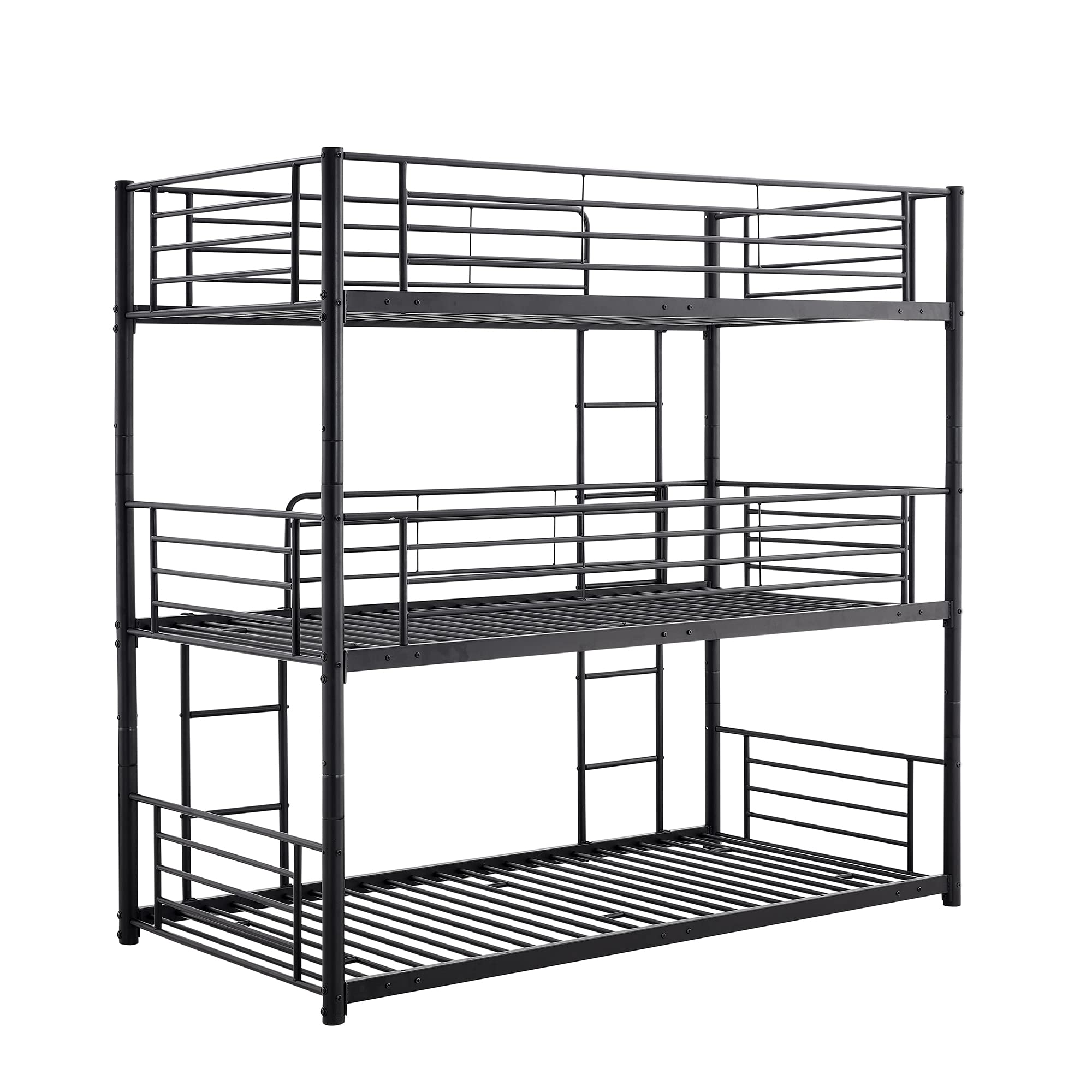 JULYFOX Black Metal Triple Bunk Bed Frame - Twin Over Twin Over Twin with Ladders, No Box Spring Needed, 3-in-1 Space Saving Platform Bed for Kids | Perfect for Small Bedrooms, Dormitories & Vacation Homes