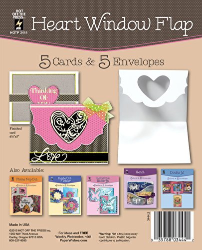 Heart Window Flap Cards - Pack of 5 Greeting Cards with Heart Cutout Design for Valentine's Day, Anniversaries & Romantic Occasions