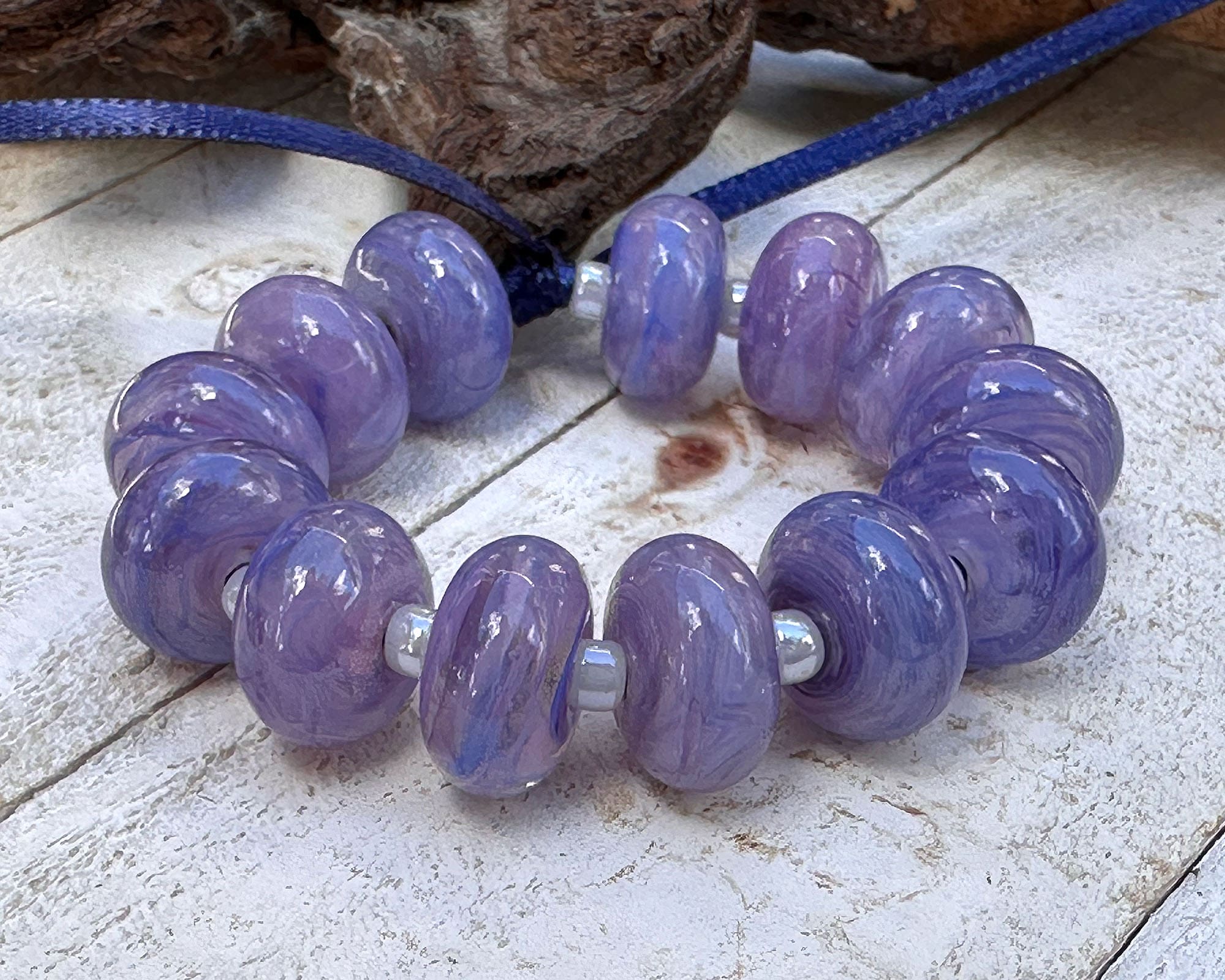 13 Tanzanite Purple Swirl Lampwork Glass Beads Set for Jewelry Making - DIY Bracelet, Necklace & Craft Projects - SRA Certified