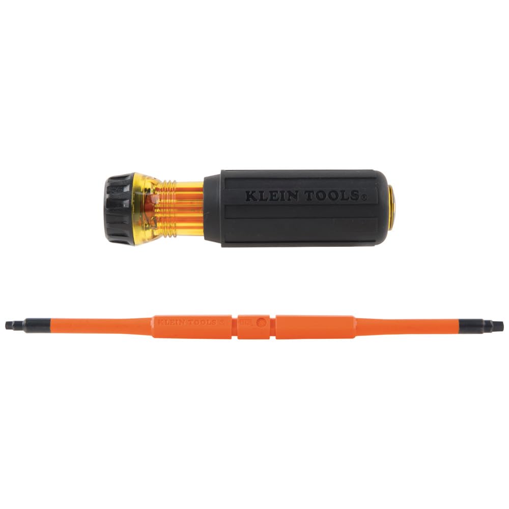 Klein Tools 32287 Insulated Screwdriver Set - 2-in-1 Flip Blade with #1 & #2 Square Tips - Double-Ended Electrician Screwdriver for Safe Electrical Work - Perfect for DIY, Home Repairs, and Professional Electricians