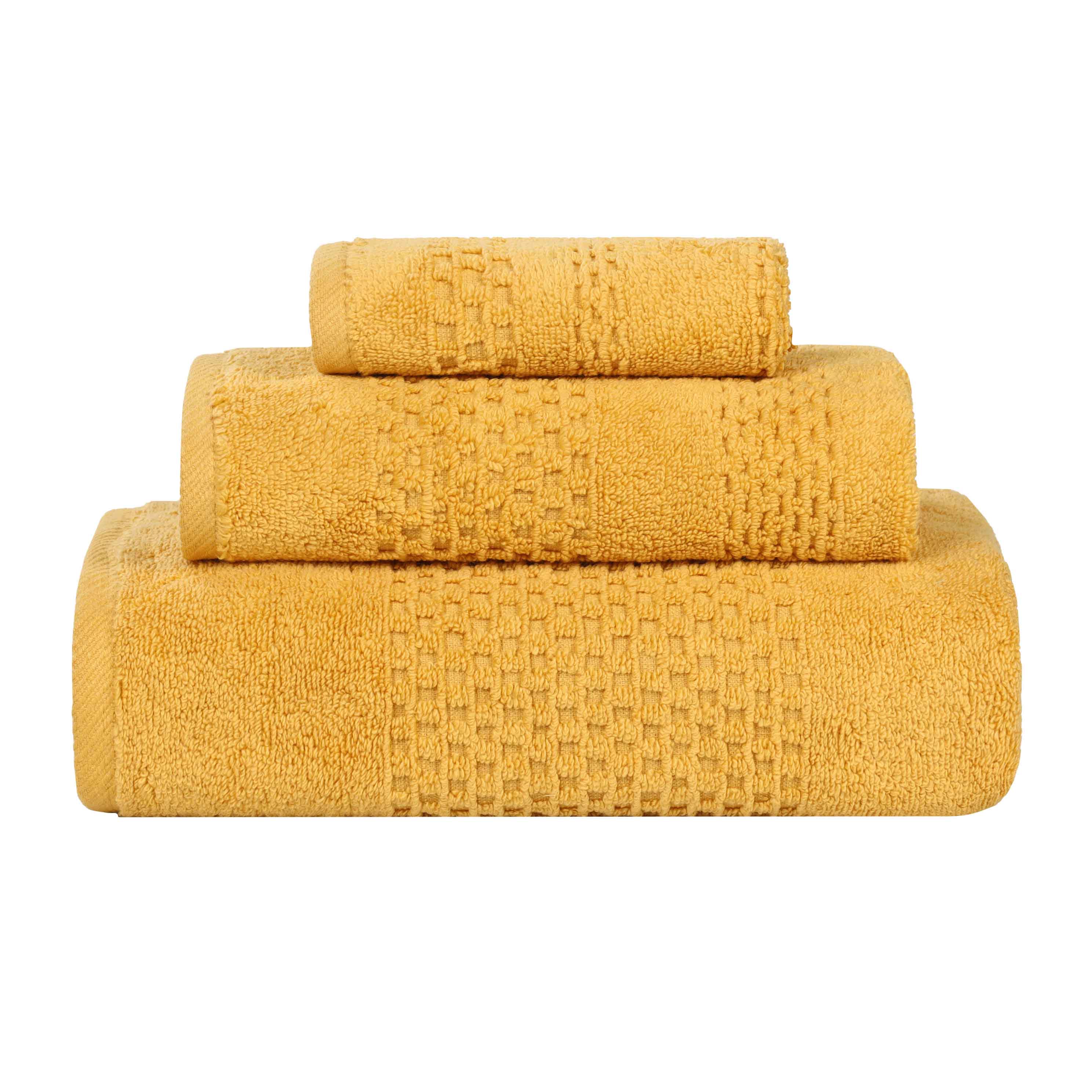 Playa Zero Twist Cotton Solid Waffle Textured 3 Piece Towel Set | Soft & Absorbent Bath Towels for Spa, Beach & Home Use