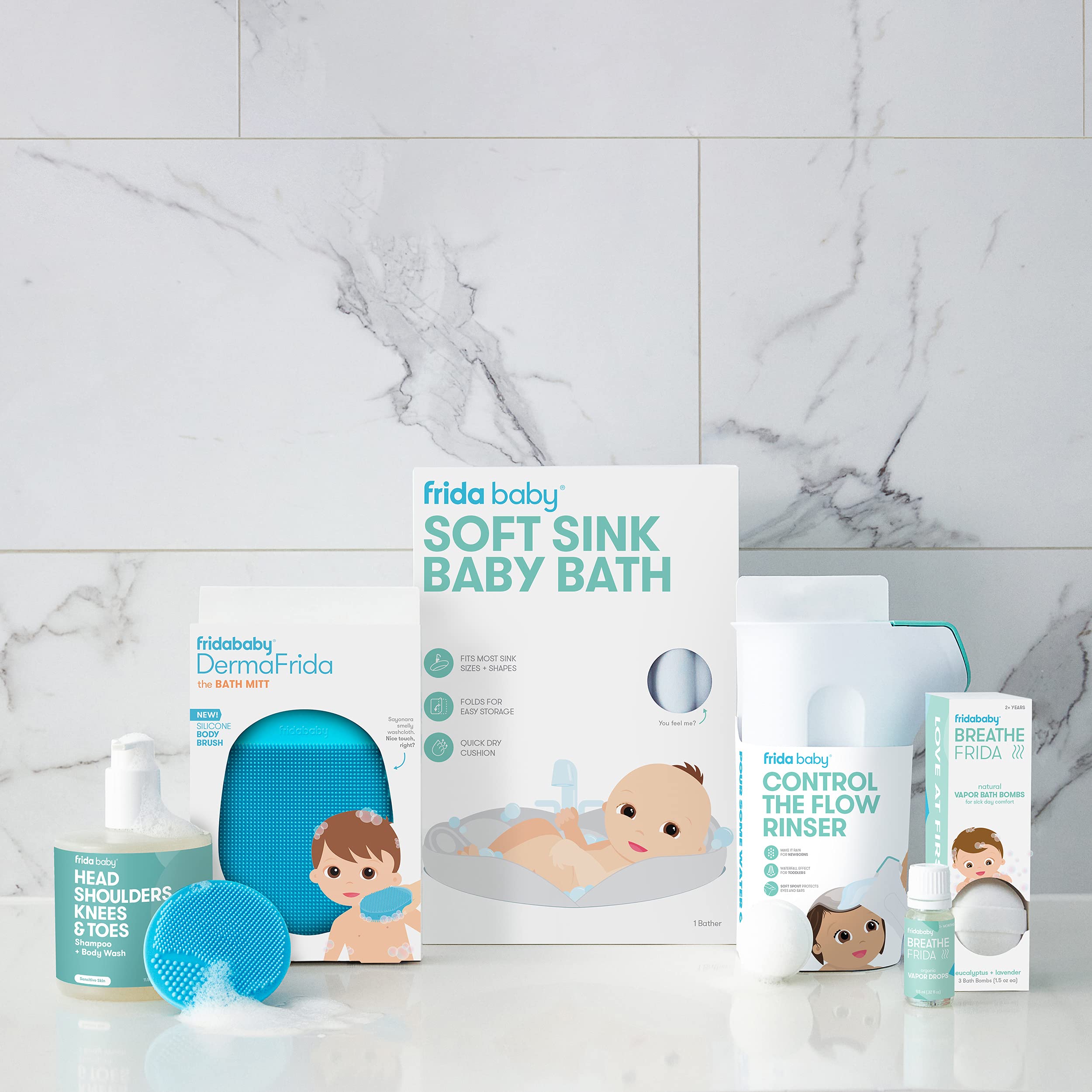 Frida Baby Soft Sink Baby Bath Tub - Newborn to Toddler Bathtub with Head Support, Easy to Clean Infant Bather for Safe & Comfortable Bathing | Perfect for Home, Nursery & Travel Use