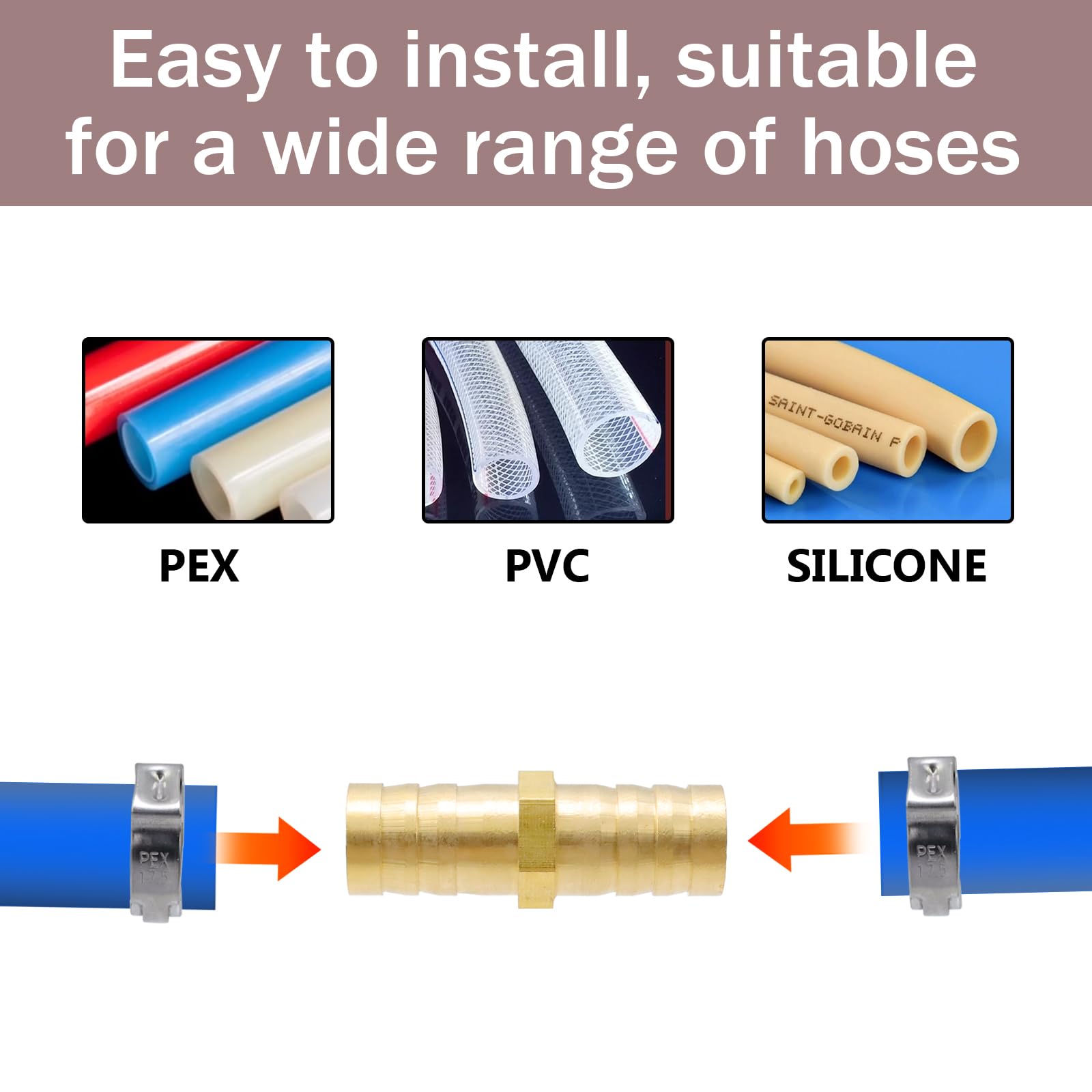 Antrader 3/8 Inch Brass Barb Hose Fitting - Straight PEX Pipe Union Connector - 10 Pack for Plumbing, Irrigation, and DIY Water Supply Systems