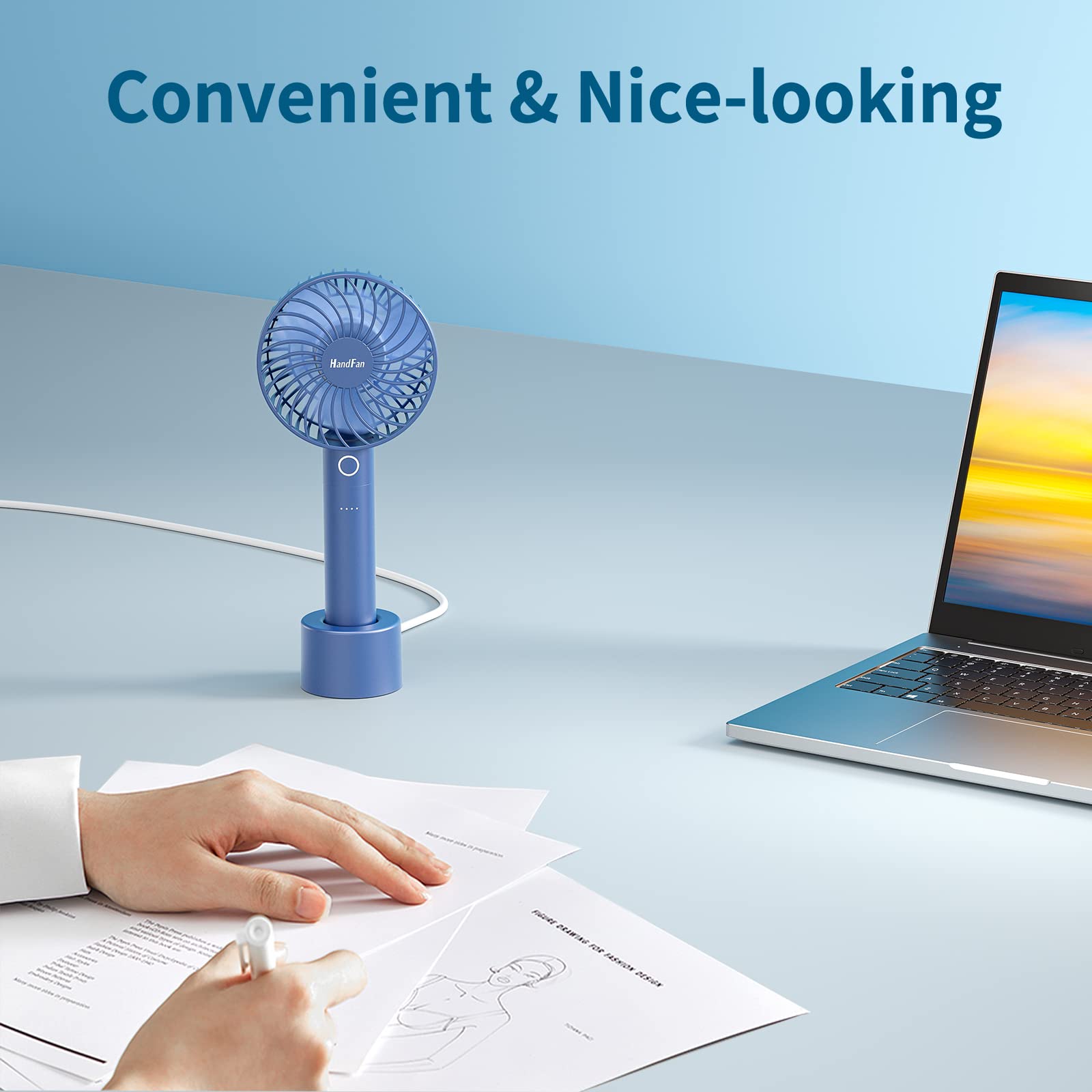 Portable Rechargeable Handheld Fan with Built-in Power Bank - Mini Personal Cooling Fan for Women, Desk, Travel, Beach, Office & Outdoor Use (Royal Blue) - Perfect for Makeup, Camping & Summer Activities