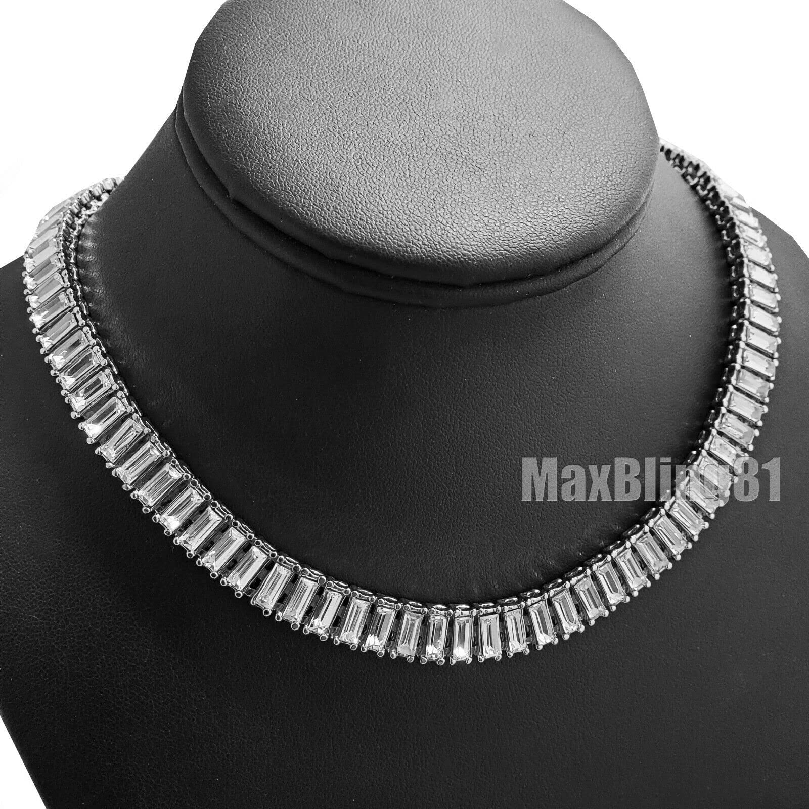 White Gold Plated Praying Hands Oval Pendant with 10mm Iced Baguette Chain Necklace - 18