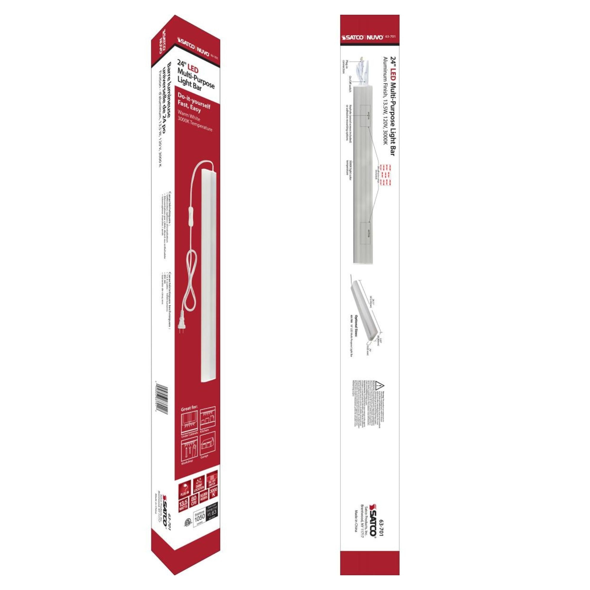 24 Inch LED Under Cabinet Plug-in Light Bar - 1050 Lumens, 3000K Warm White, 120V AC - Perfect for Kitchen Countertops, Pantry Shelves & Workspace Lighting