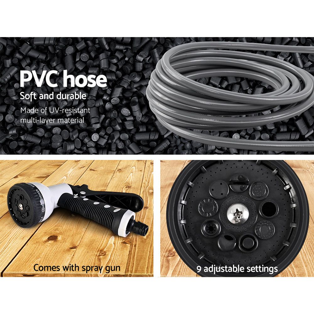 30M Retractable Garden Hose Reel with Auto Rewind & Spray Gun - Perfect for Lawn Care, Car Washing, and Outdoor Cleaning