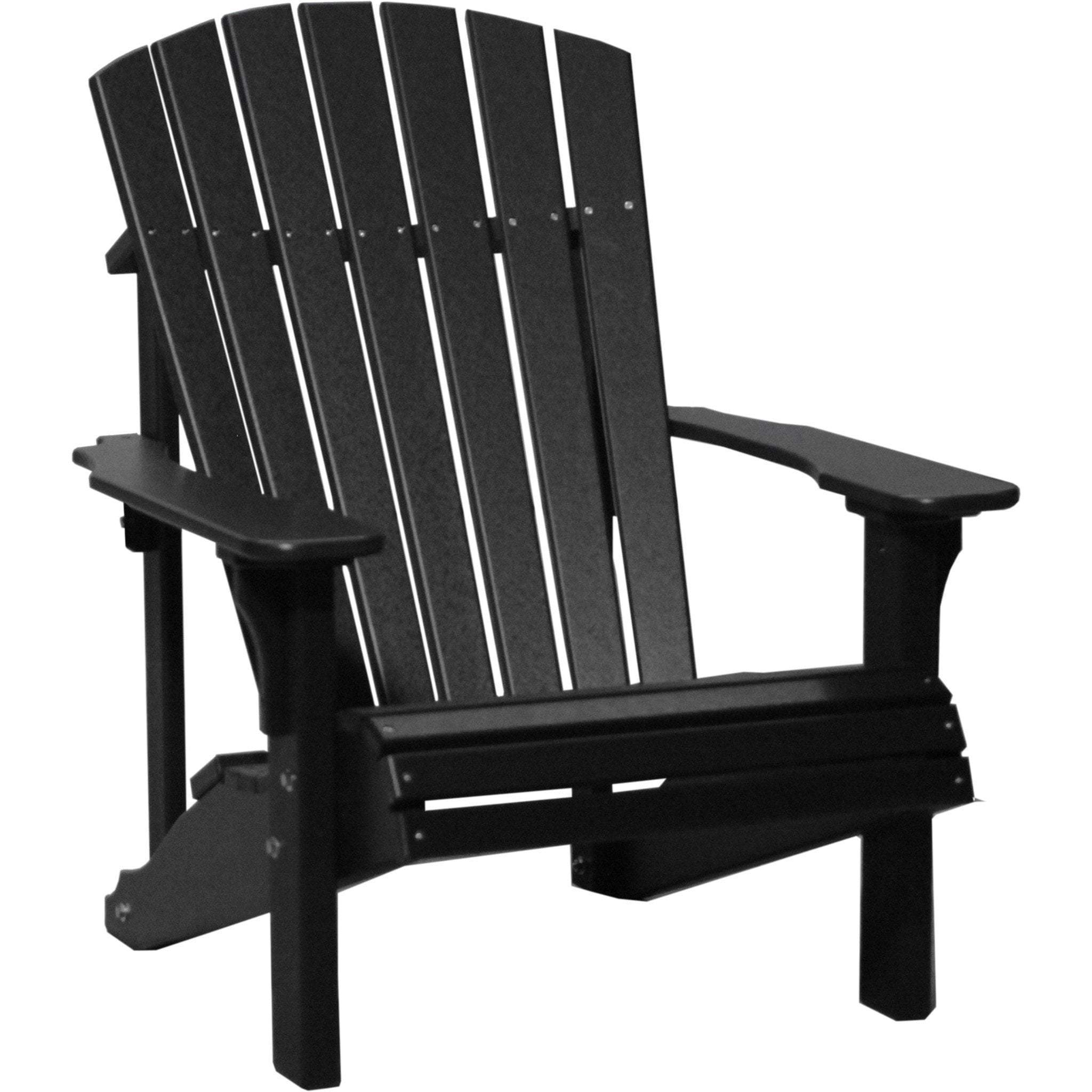 Premium Black Recycled Plastic Adirondack Chair with Cup Holder - Outdoor Patio, Garden, Poolside & Deck Relaxation Furniture