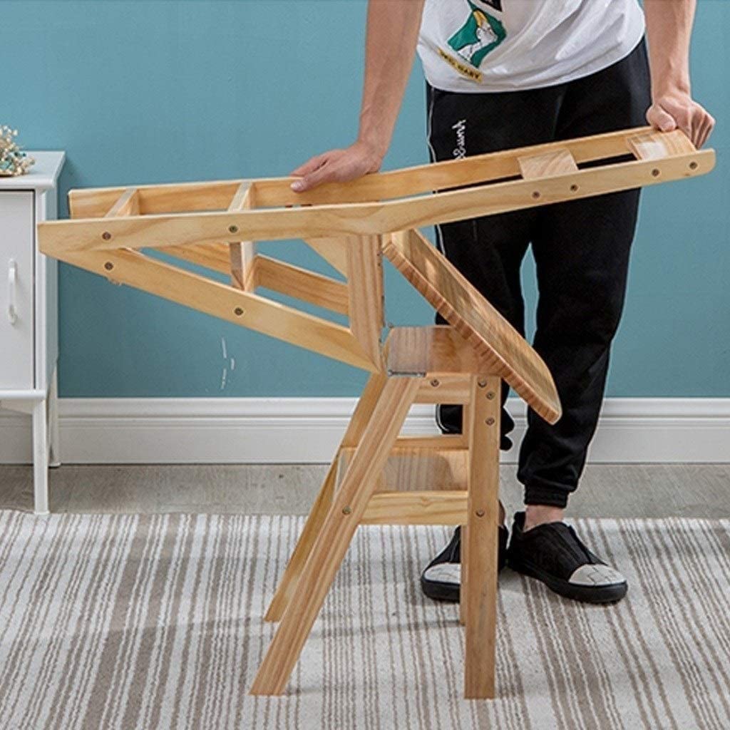 Multifunctional Wooden Folding Step Stool Ladder - Convertible Chair & Innovative Foldable Stool for Kitchen, Bathroom, and Garage Storage - Perfect for Home Organization and Reaching High Places