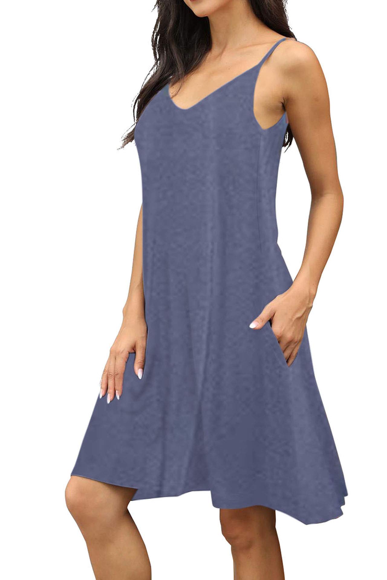 BEUFRI Women's Summer Spaghetti Strap Casual Dress - Lightweight Swing Tank Top with Pockets for Beach Cover Up, Vacation, Pool Party & Outdoor Activities