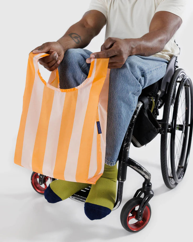 Baby Baggu Tangerine Wide Stripe Reusable Shopping Tote Bag - Perfect for Diaper Bags, Groceries & Beach Trips