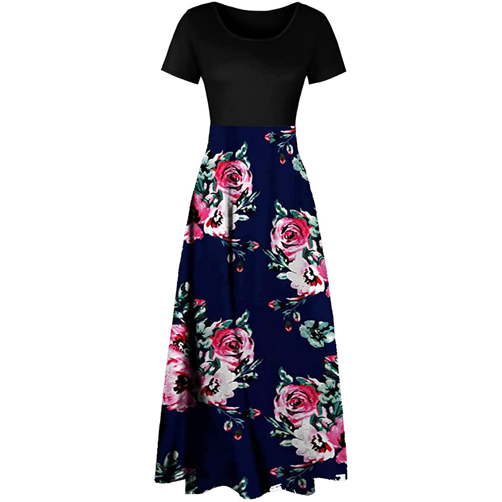 2024 Women's Summer Dresses - Floral Printed Short Sleeve Formal Graduation Dress Plus Size | Perfect for Beach Vacations, Garden Parties & Special Occasions