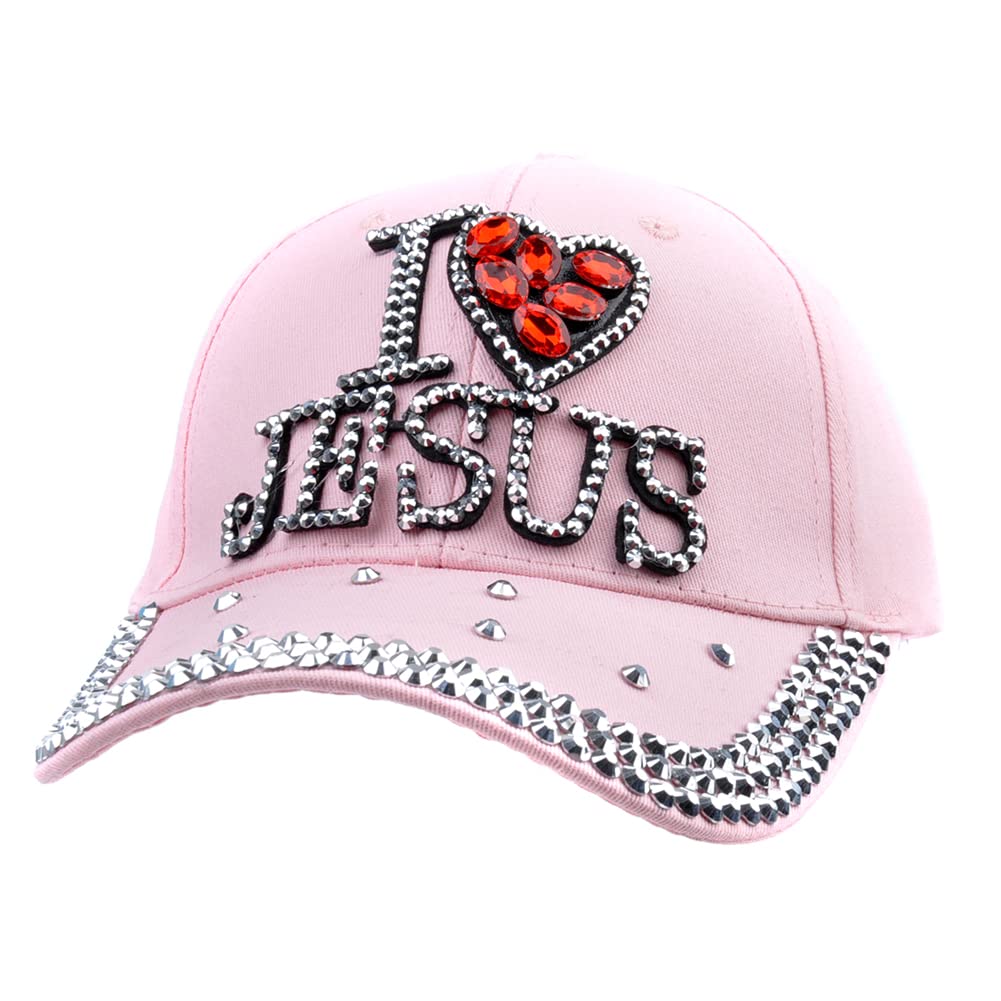 Bling Rhinestone Hats for Women - I Love Jesus Baseball Cap with Adjustable Denim Design | Perfect for Golf, Church & Casual Wear