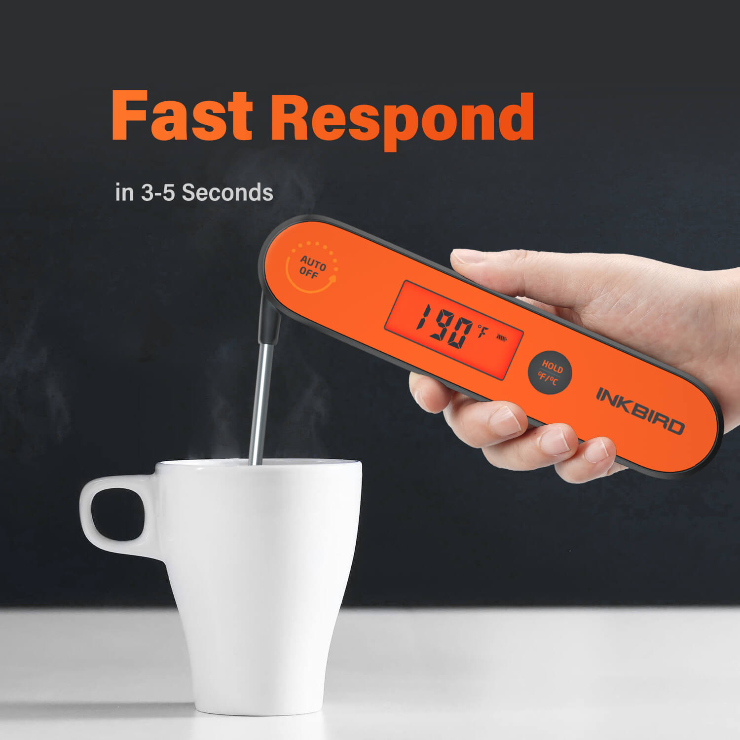 Instant Read Digital Meat Thermometer for Cooking, Grilling, BBQ - Fast & Accurate IHT-1P - Perfect for Kitchen, Outdoor Grilling, and Food Safety Checks