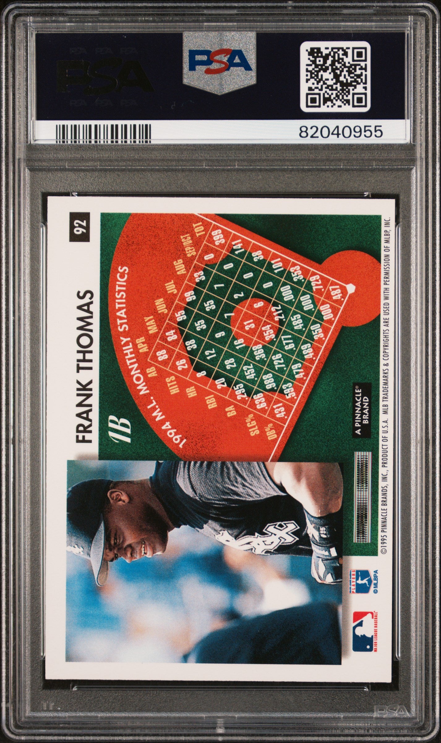 1995 Summit Frank Thomas #92 PSA 10 Graded Baseball Card - Perfect for Collectors & Sports Memorabilia Fans - Ideal for Display, Investment & Gifting