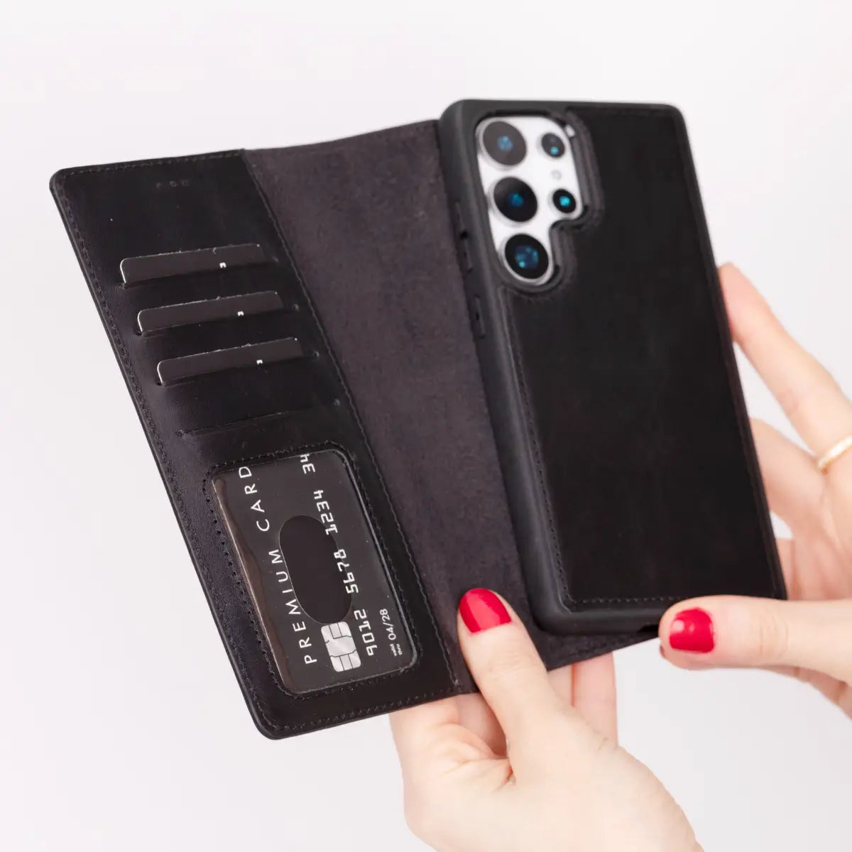 Premium Black Magnetic Leather Wallet Case for Samsung Galaxy S25 Ultra - Slim Protective Cover with Card Slots | Perfect for Business, Travel & Everyday Use