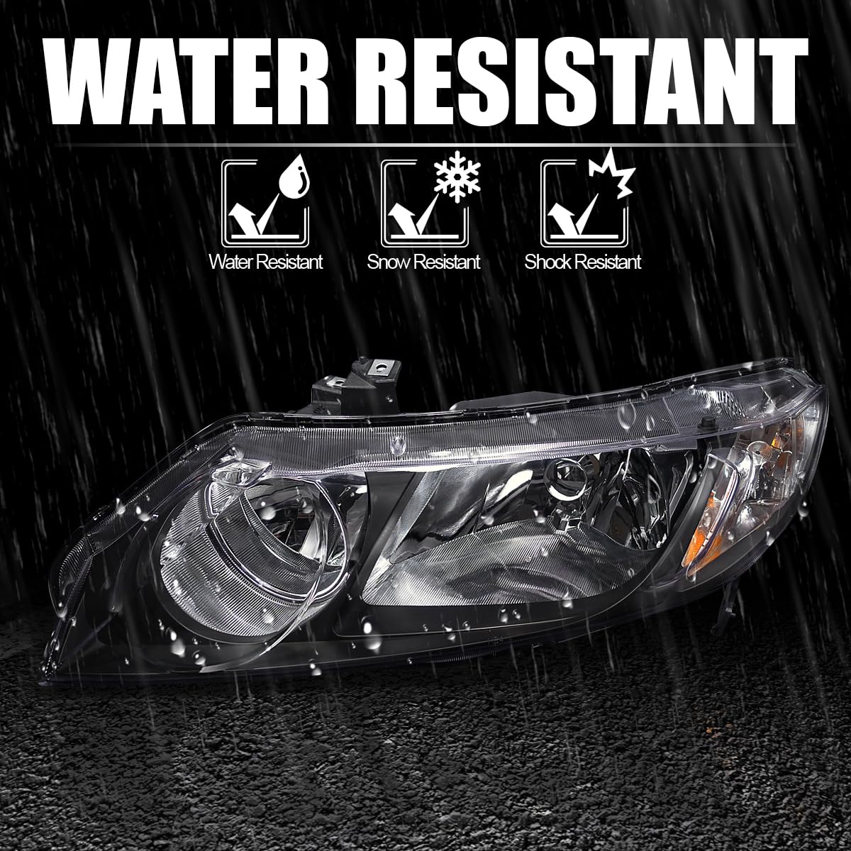 Spec-D Tuning Black Headlights for 2006-2011 Honda Civic 4-Door Sedan - Left & Right Pair Headlight Assembly - Upgrade Your Ride with Stylish Nighttime Visibility
