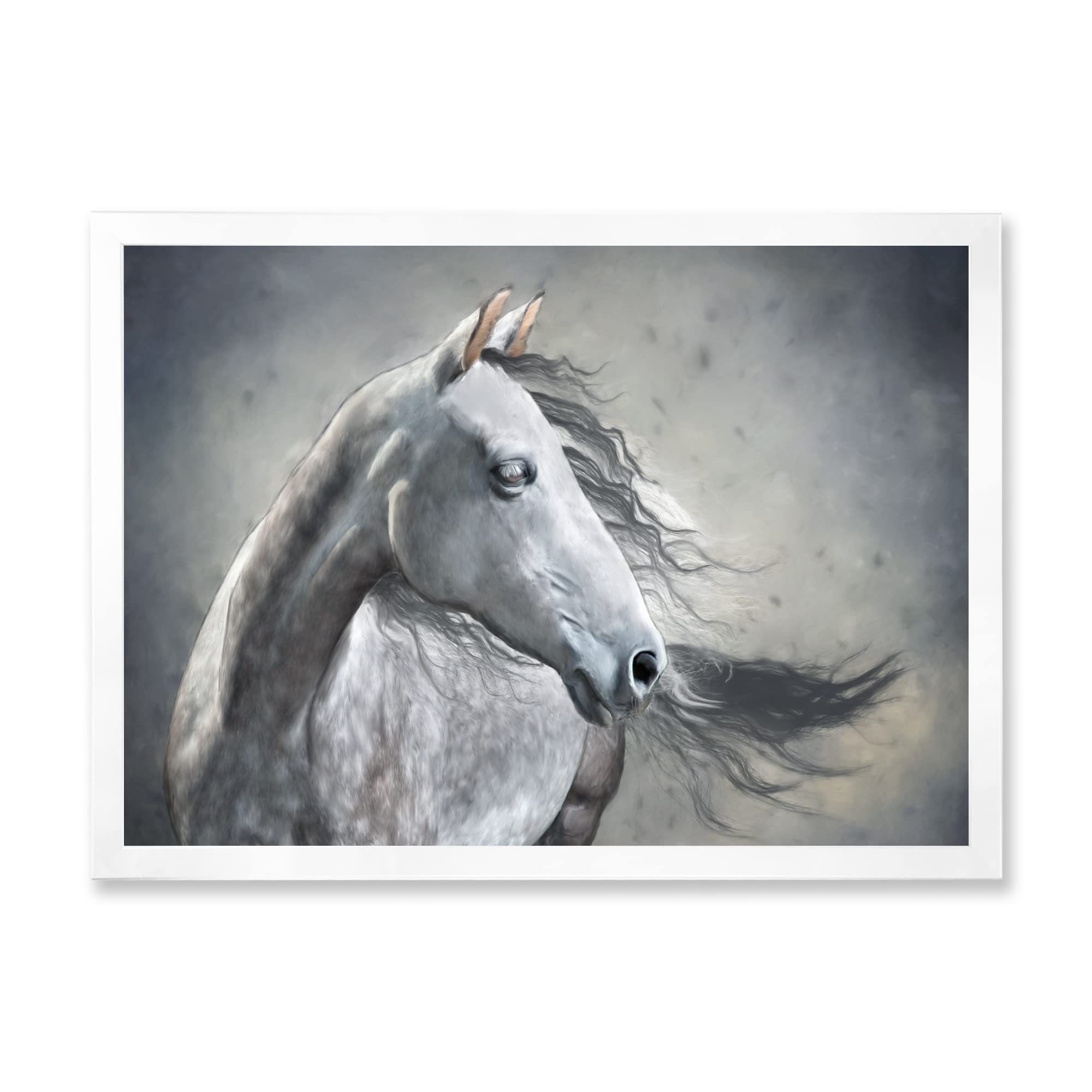 Wild Horse Monochrome Portrait Framed Wall Art - Elegant Farmhouse Decor for Living Room, Bedroom & Office