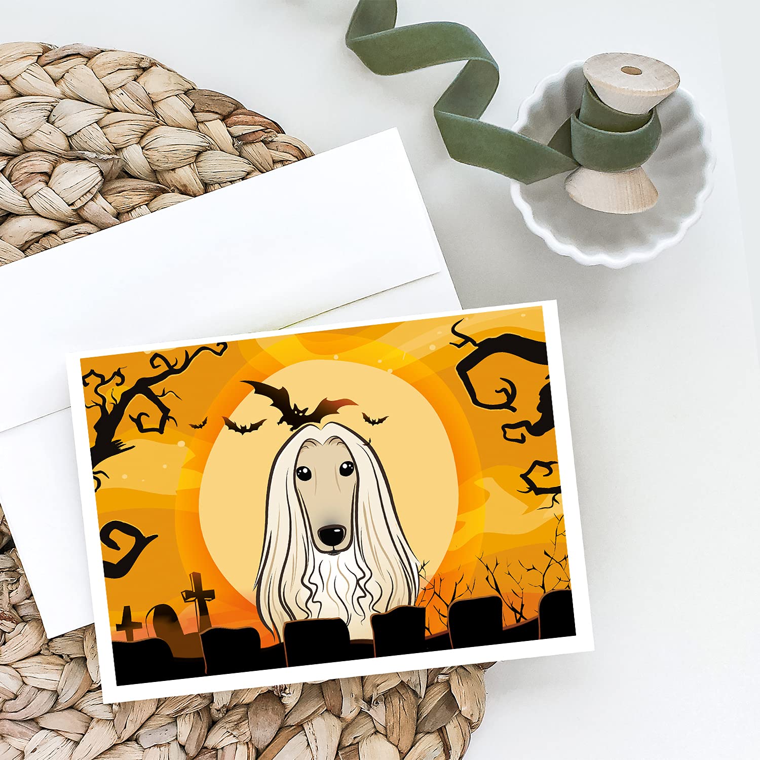 Halloween Afghan Hound Greeting Cards - Pack of 8 Blank A7 Note Cards (5x7 inches) with Envelopes - Whimsical Dog-Themed Stationery for Halloween Parties, Spooky Decor & Festive Greetings